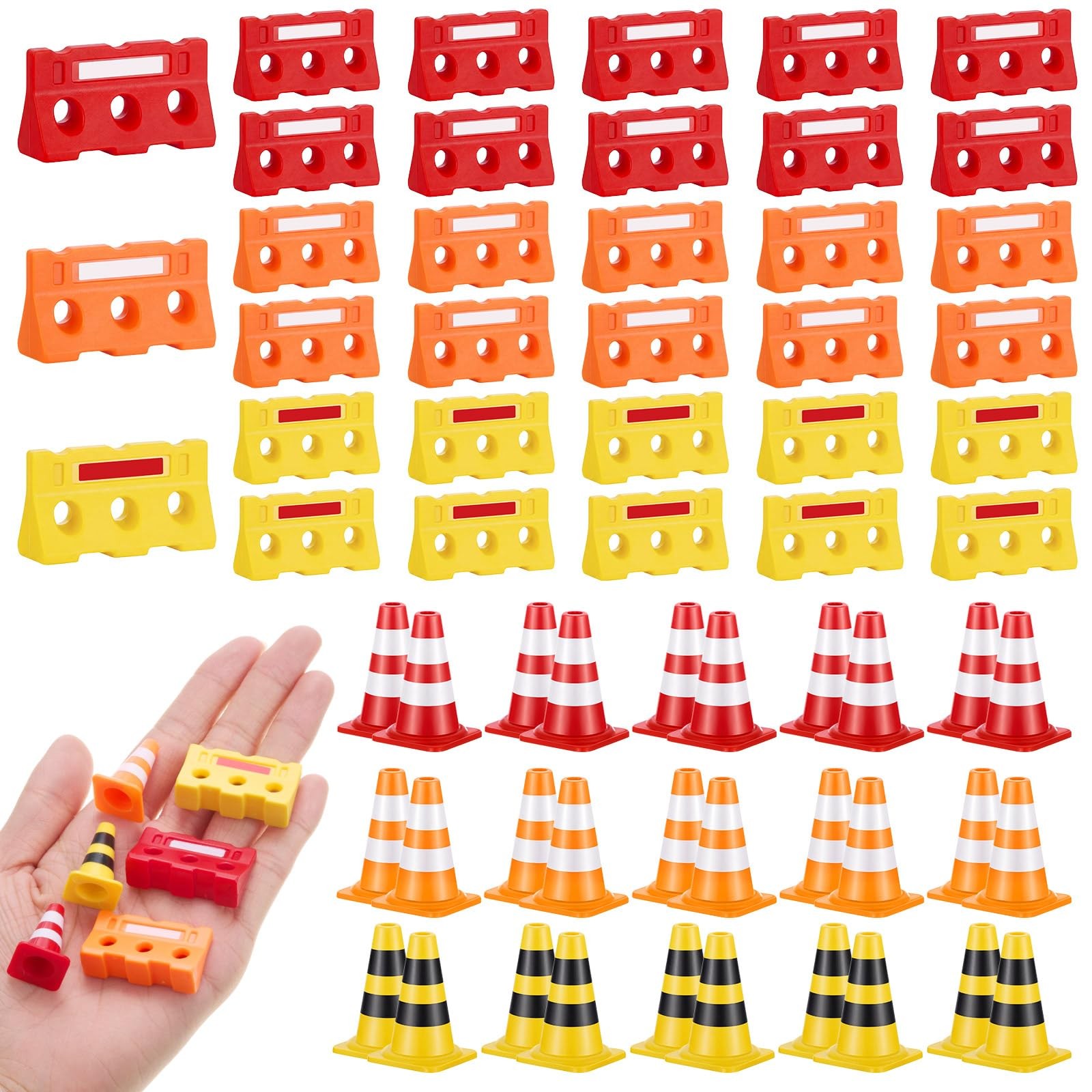 60 Pcs 1in Mini Traffic Cones & 1.4 in Miniature Fence Barricade Signs, Train…