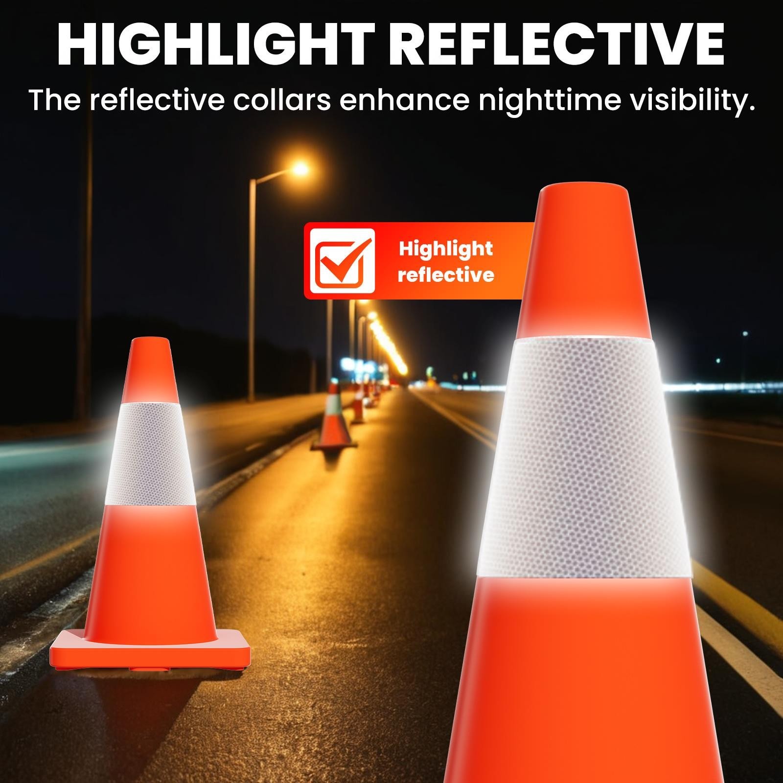 18″ 20Pcs Traffic Cones w/ Reflective Collars Hazard Construction Cones