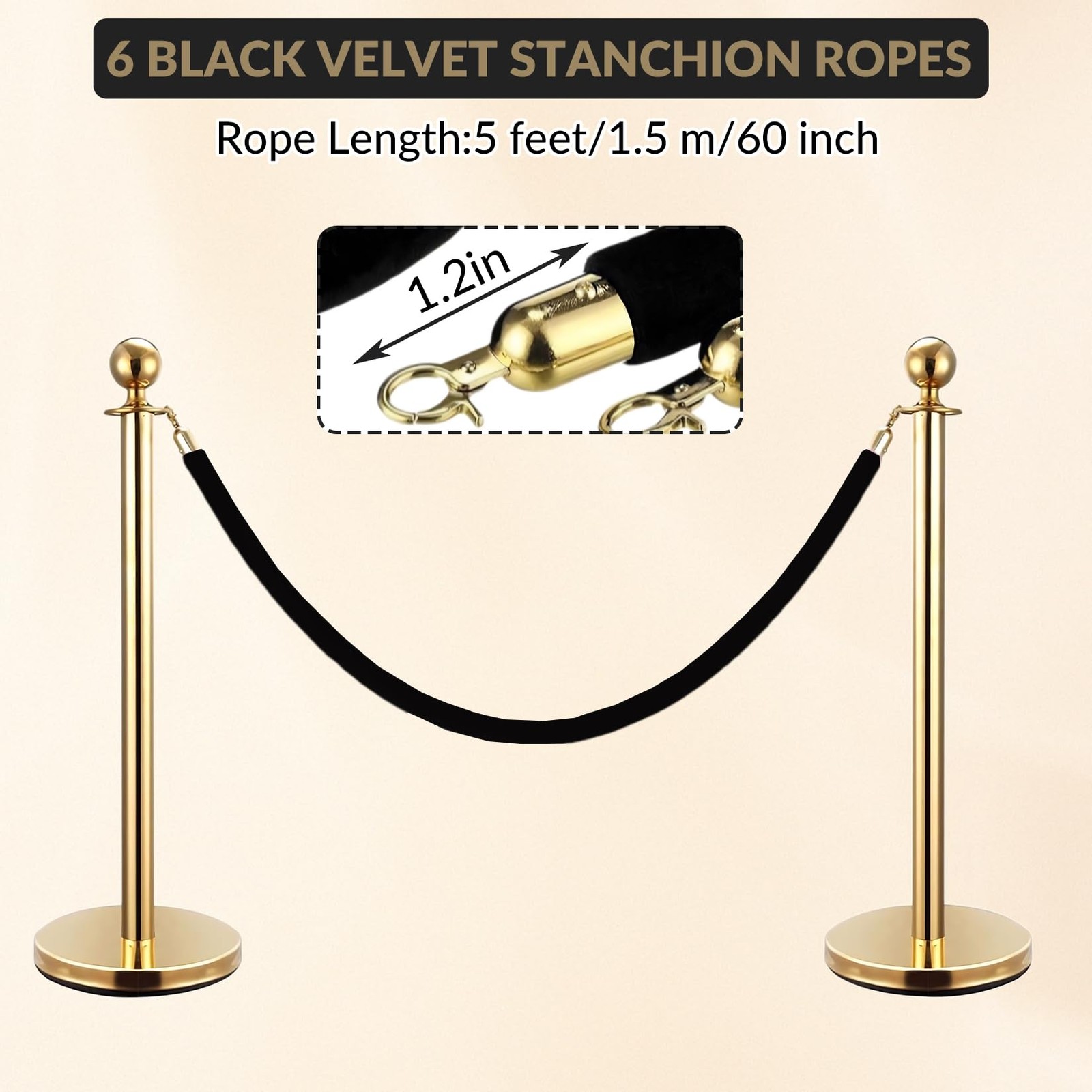 6 Pcs Velvet Stanchion Rope Decorations 5ft Crowd Control Ropes Safety Barrier