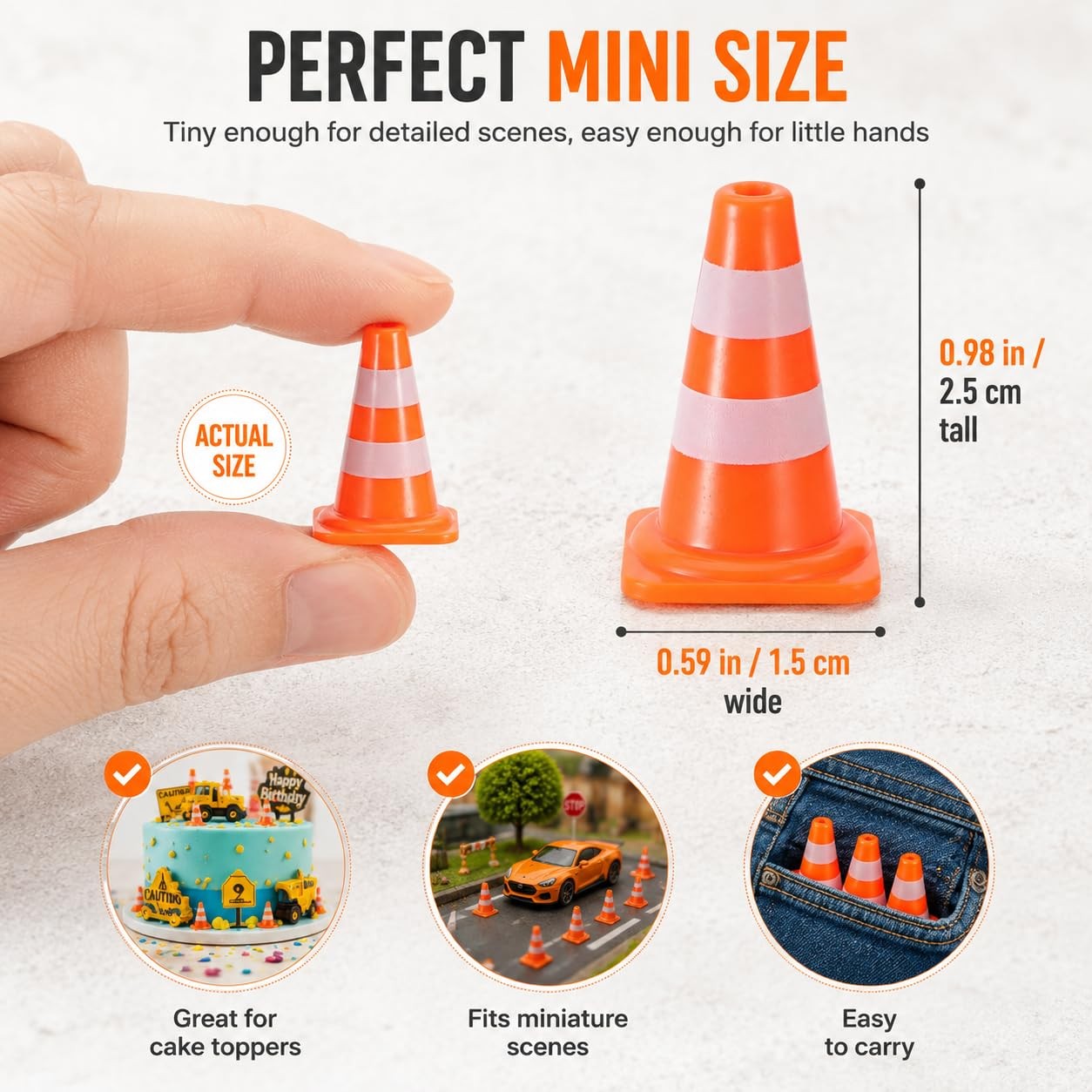 7 Pcs Mini Traffic Cones, 1″ Tiny Orange Safety Cones for Cake Toppers, Const…