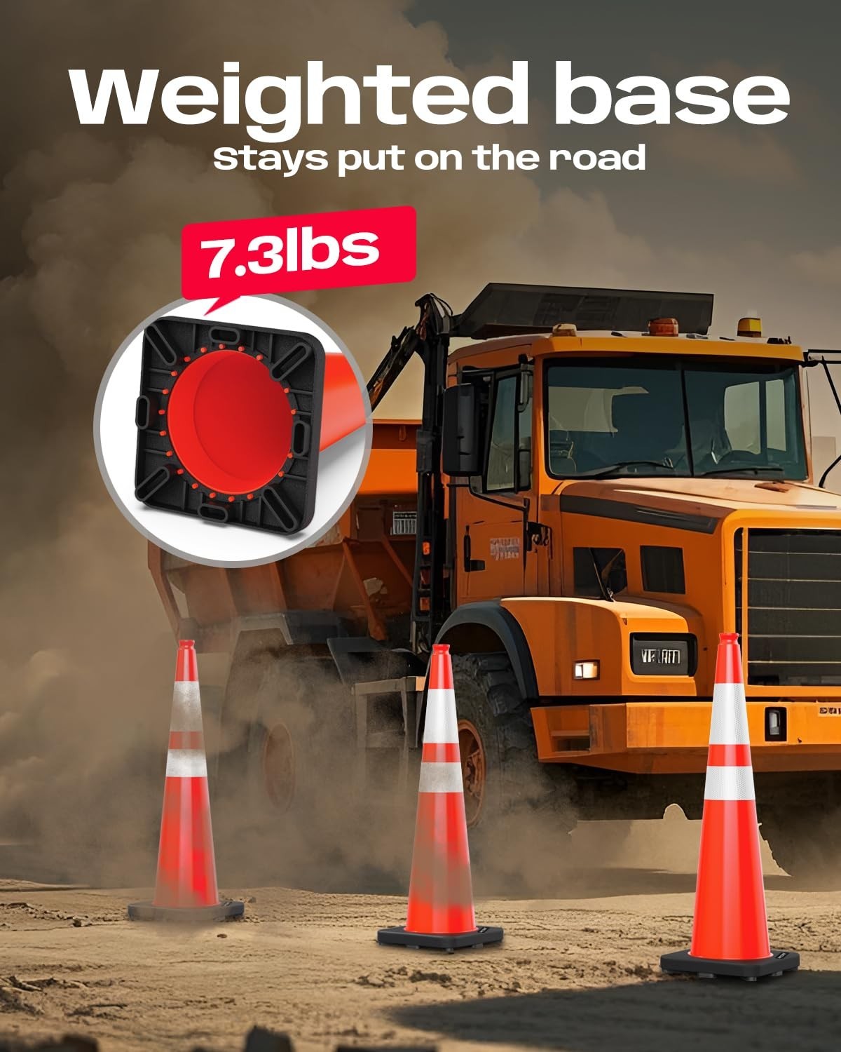 5 Pack 36″ Traffic Cones – Orange PVC Safety Cones with Reflective Collars & Wei