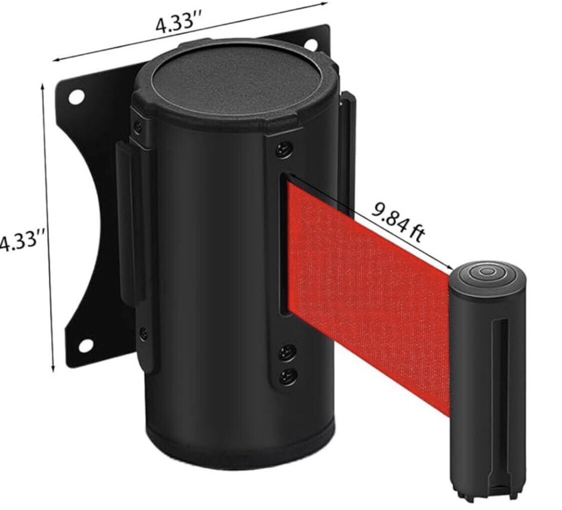 Fixed Wall Mount Retractable Belt Barrier, 2Pcs 10 Feet Red Color Belt