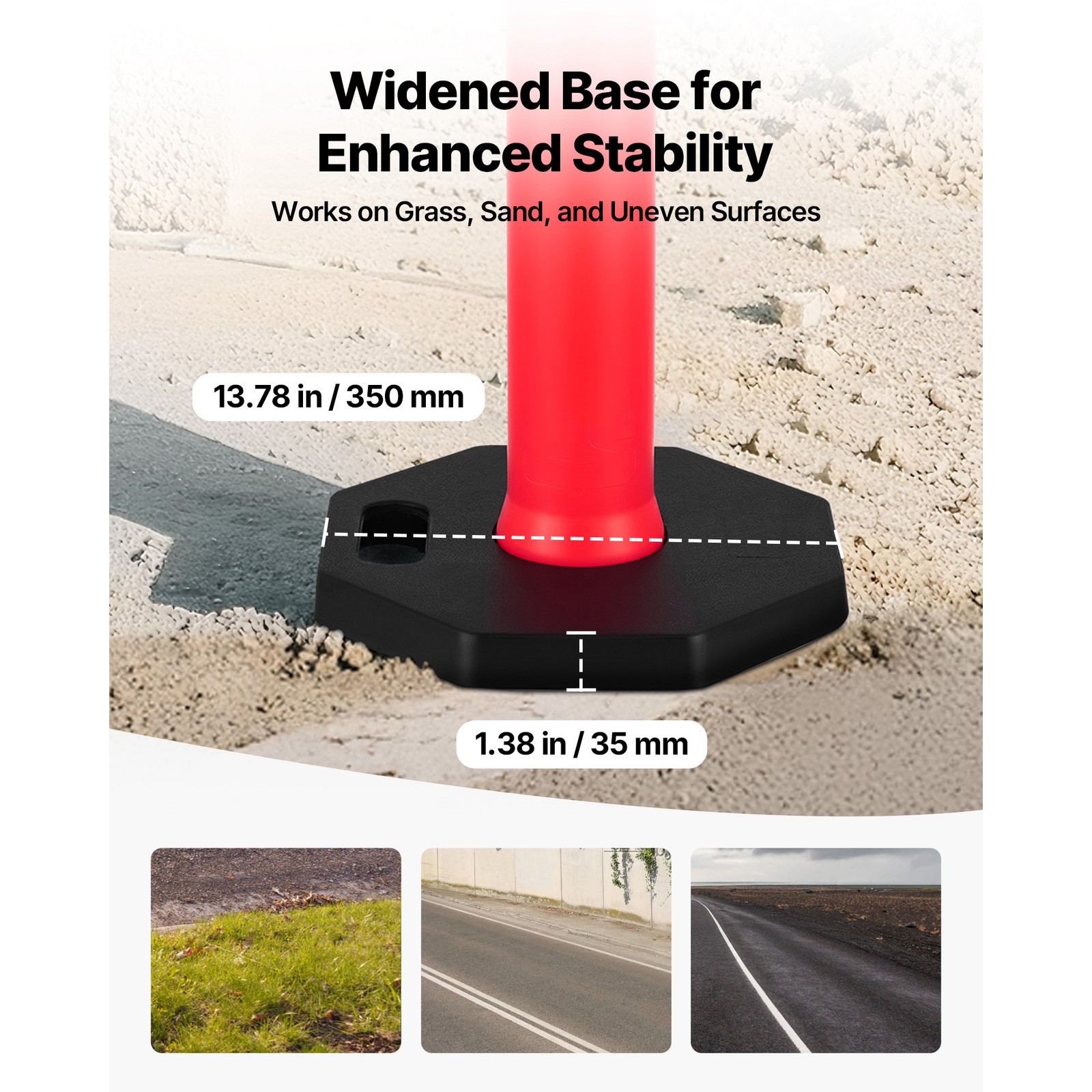 Uimoso Set of 6 Traffic Delineator Posts 48-inch Safety Cones with Weighted Base