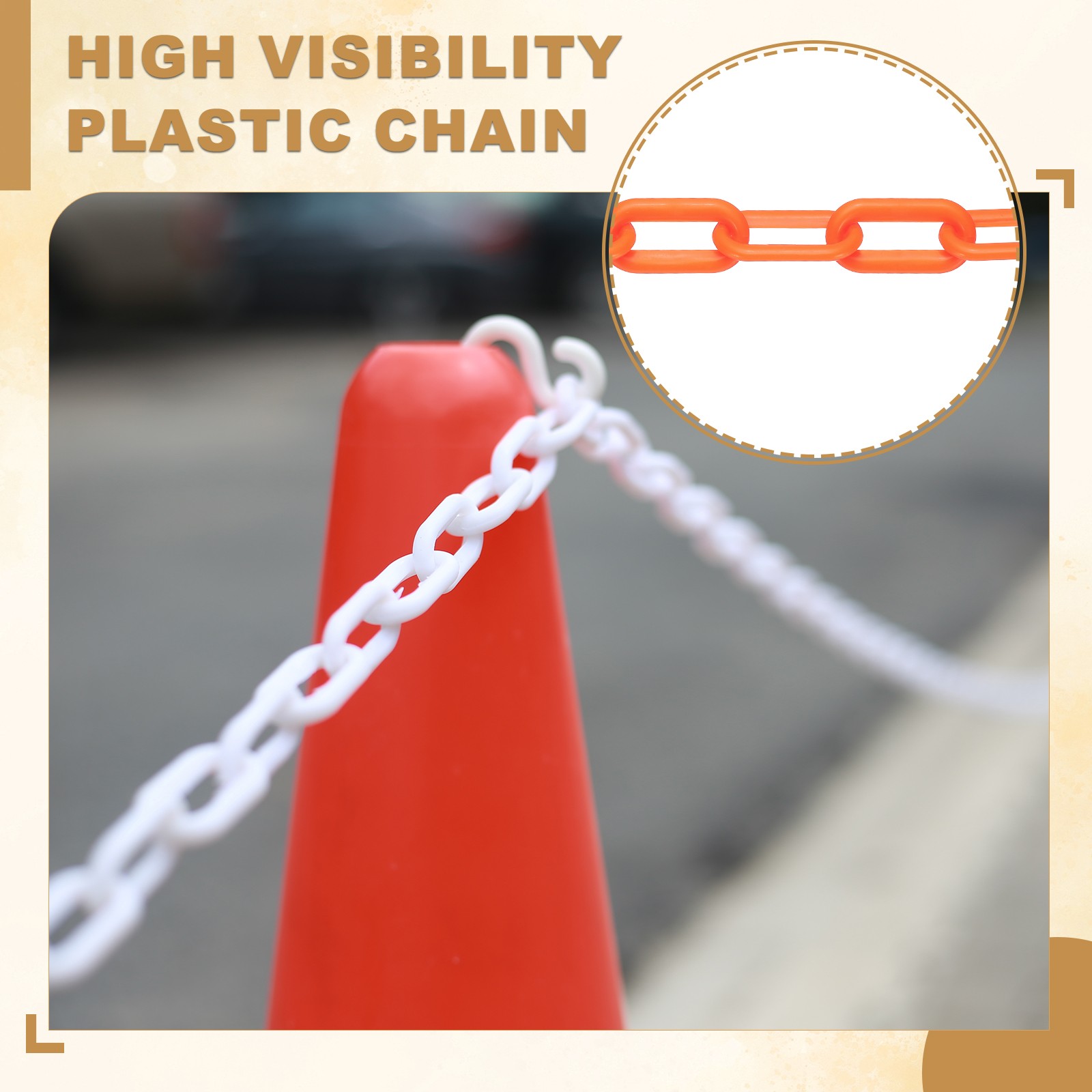10 Feet Plastic Chain Link Safety Barrier Chain 1×2 Inch Buckle Orange