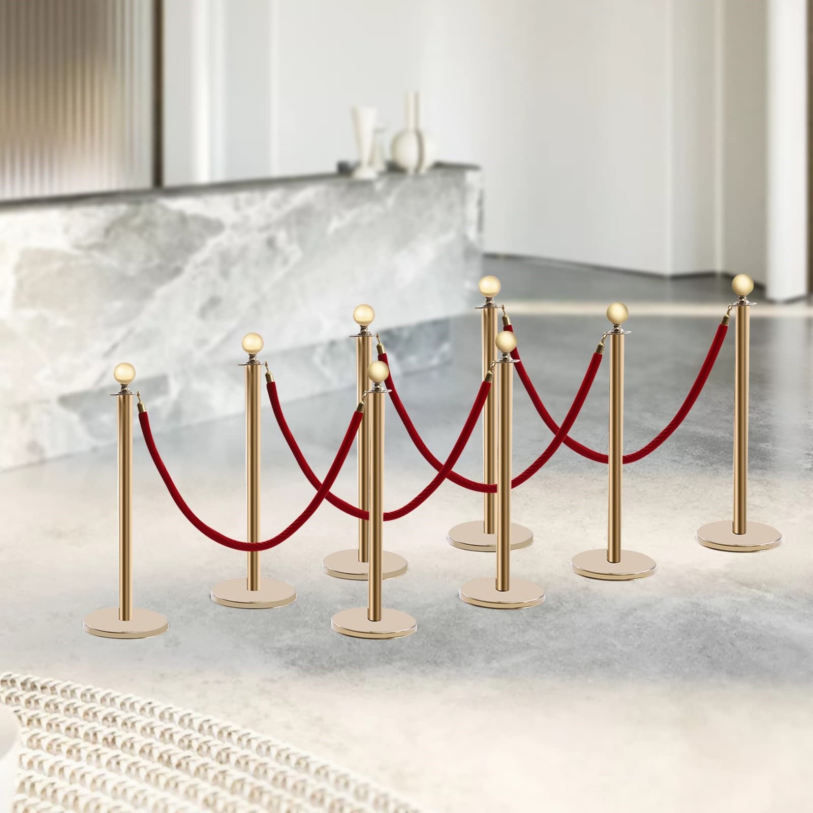 8PCS Stanchions, 100cm Barrier Post, Crowd Control Stanchion W/ Base & 4* Ropes