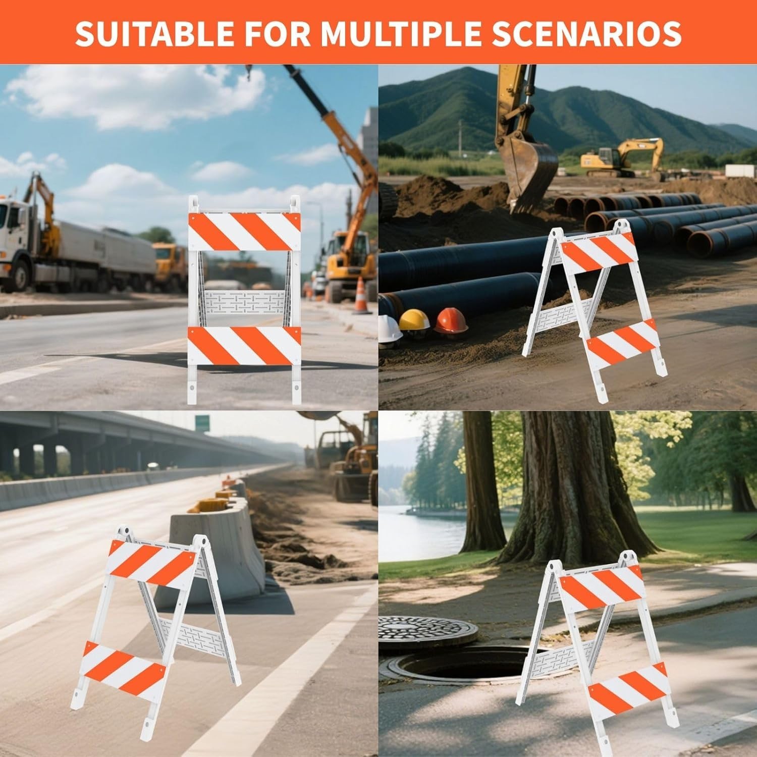 1Pack Type II Foldable Traffic Barricade with Four 8″x24″ Panels with Film