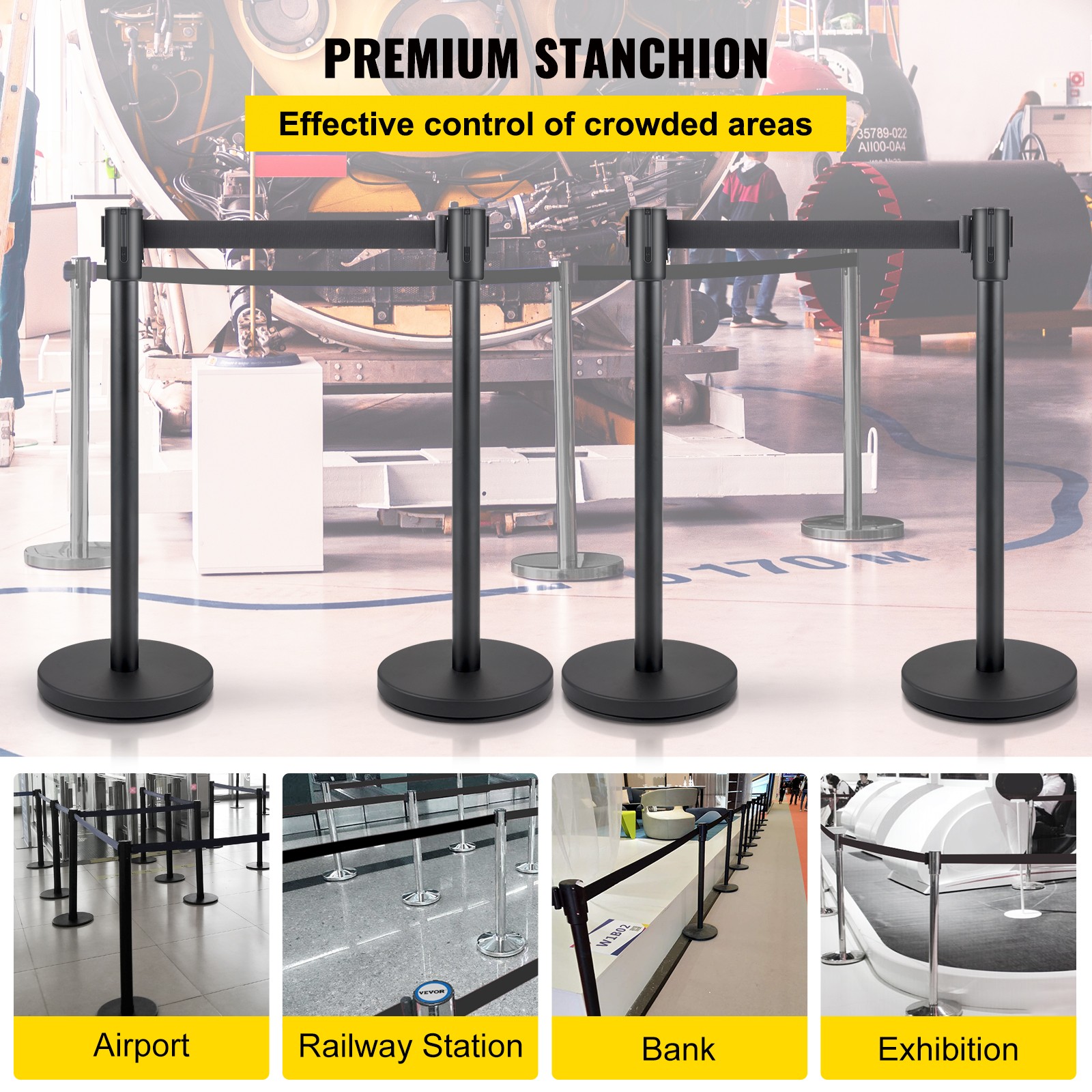VEVOR 4 PCS Crowd Control Barrier Stanchion Posts Queue Pole Retractable Belt