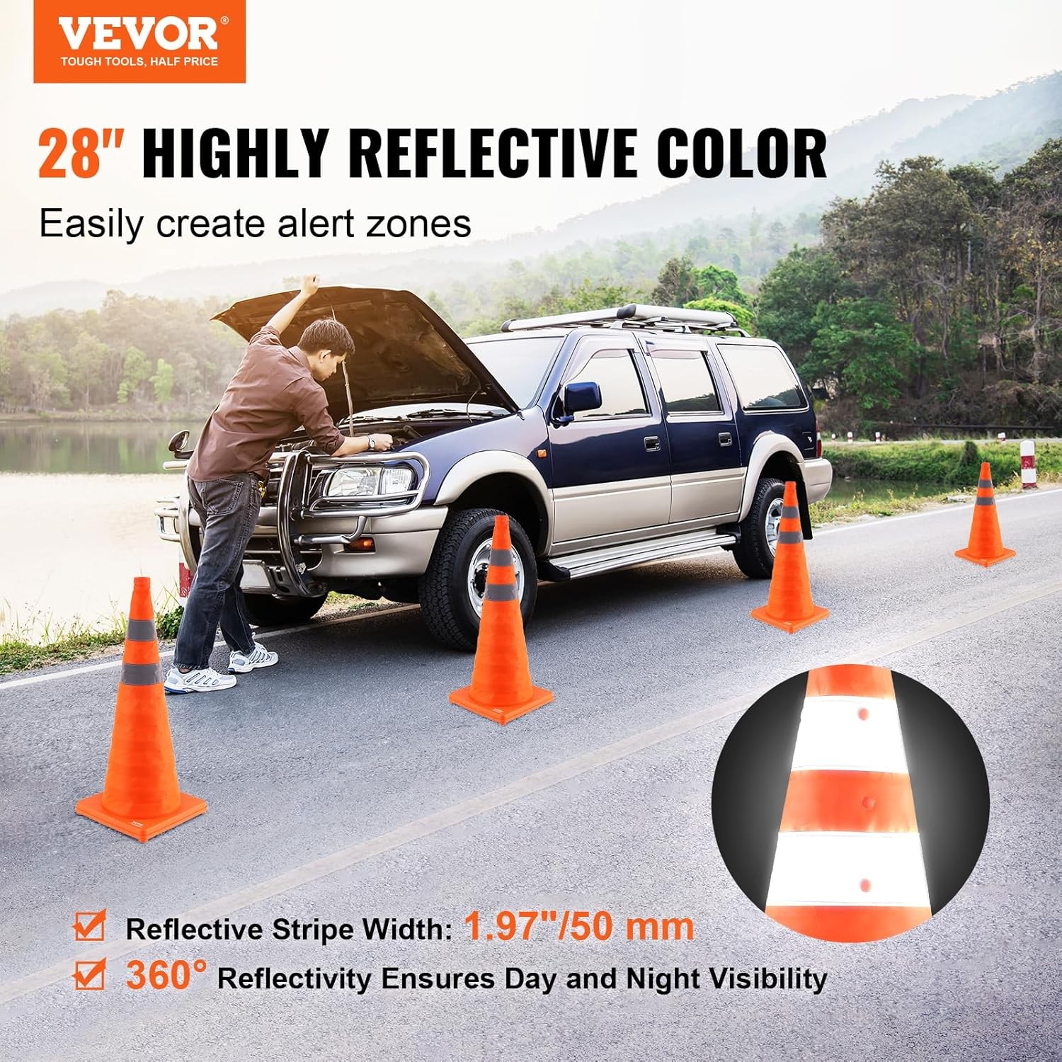 4 Pack 28 inch Collapsible Safety Traffic Cones for Traffic Control,Parking Lots