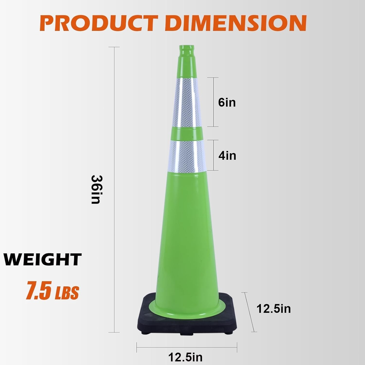 6 Pack 36inch Green Traffic Control Cones PVC Safety Cones with Black Base