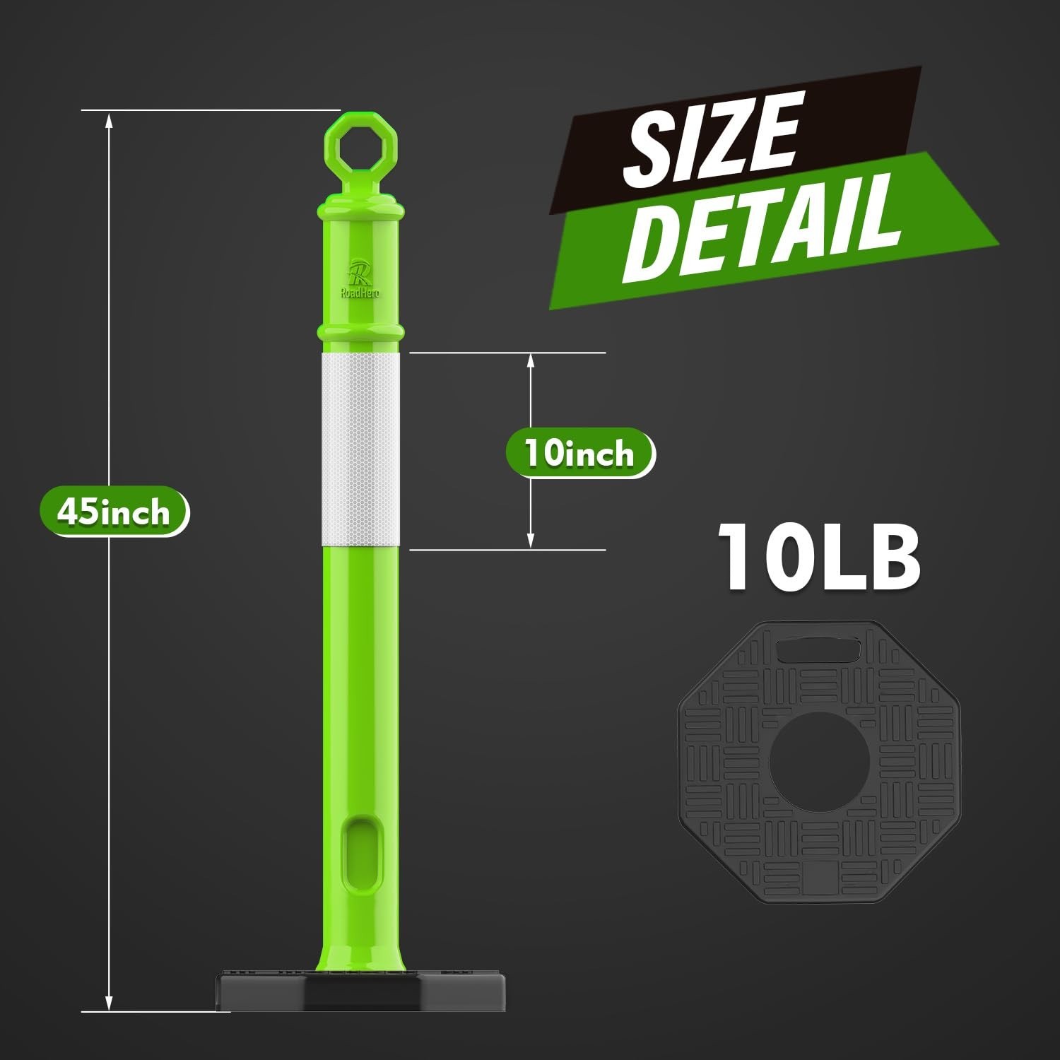 45 Inch 3 Pack Delineator Post with Base, Lime Green Traffic Delineator Posts…