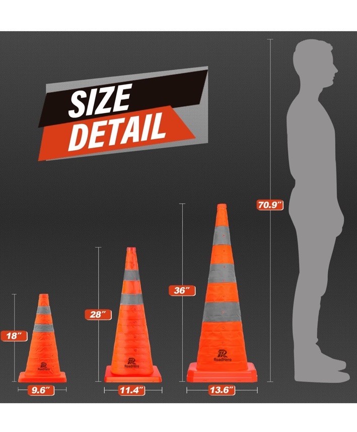 4 Multi Purpose Pop-up Collapsible Traffic Cones Safety Cones 28″ Reflective RV