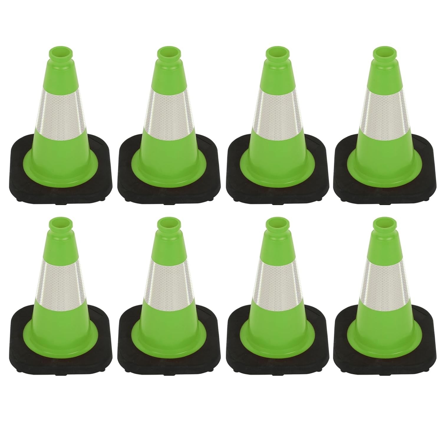 8Pack 12inch PVC Green Traffic Safety Cones with Reflective Collars for Parking