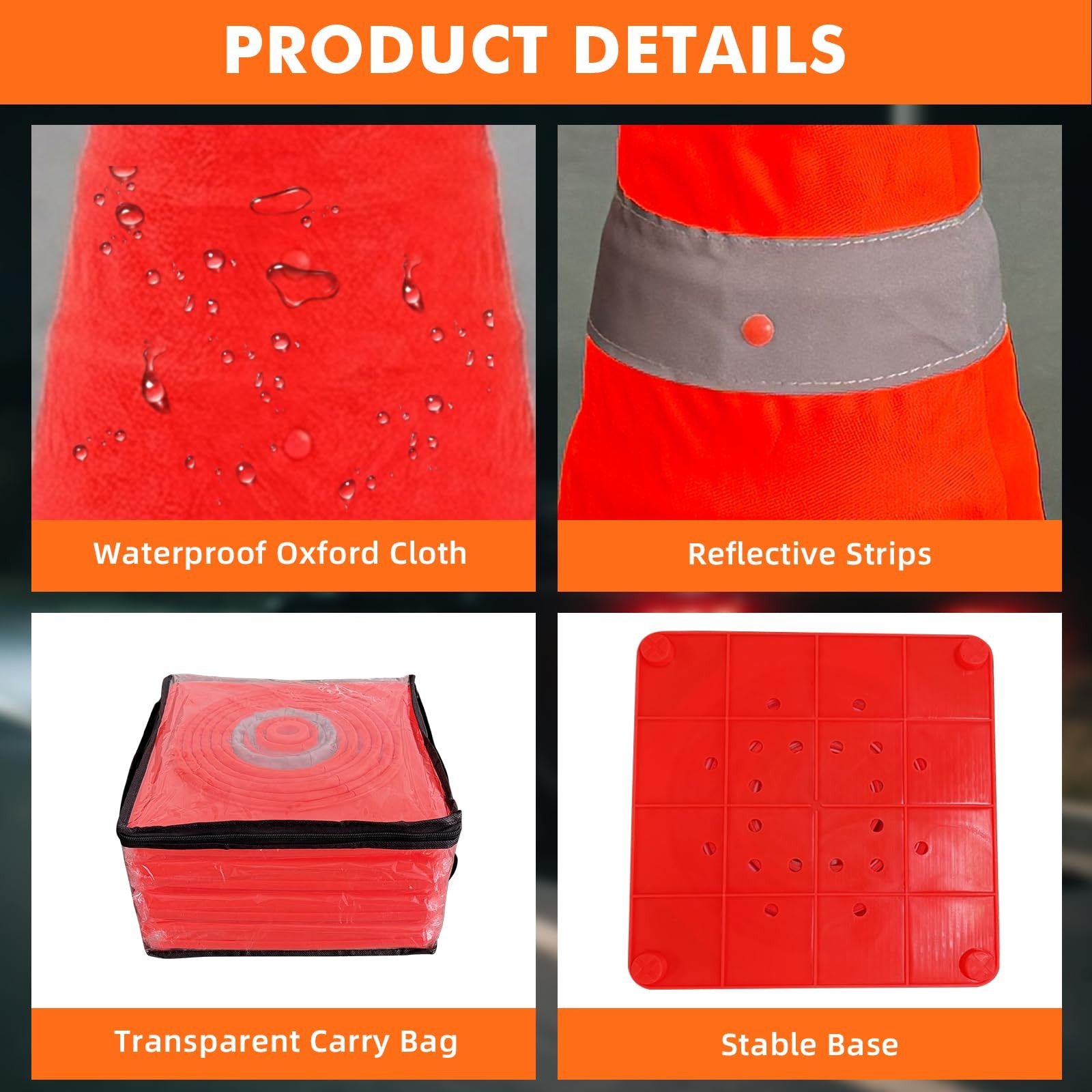 28 Inch 4Pack Collapsible Traffic Cones, Orange 28″ Safety Cones, Multi Purpo…