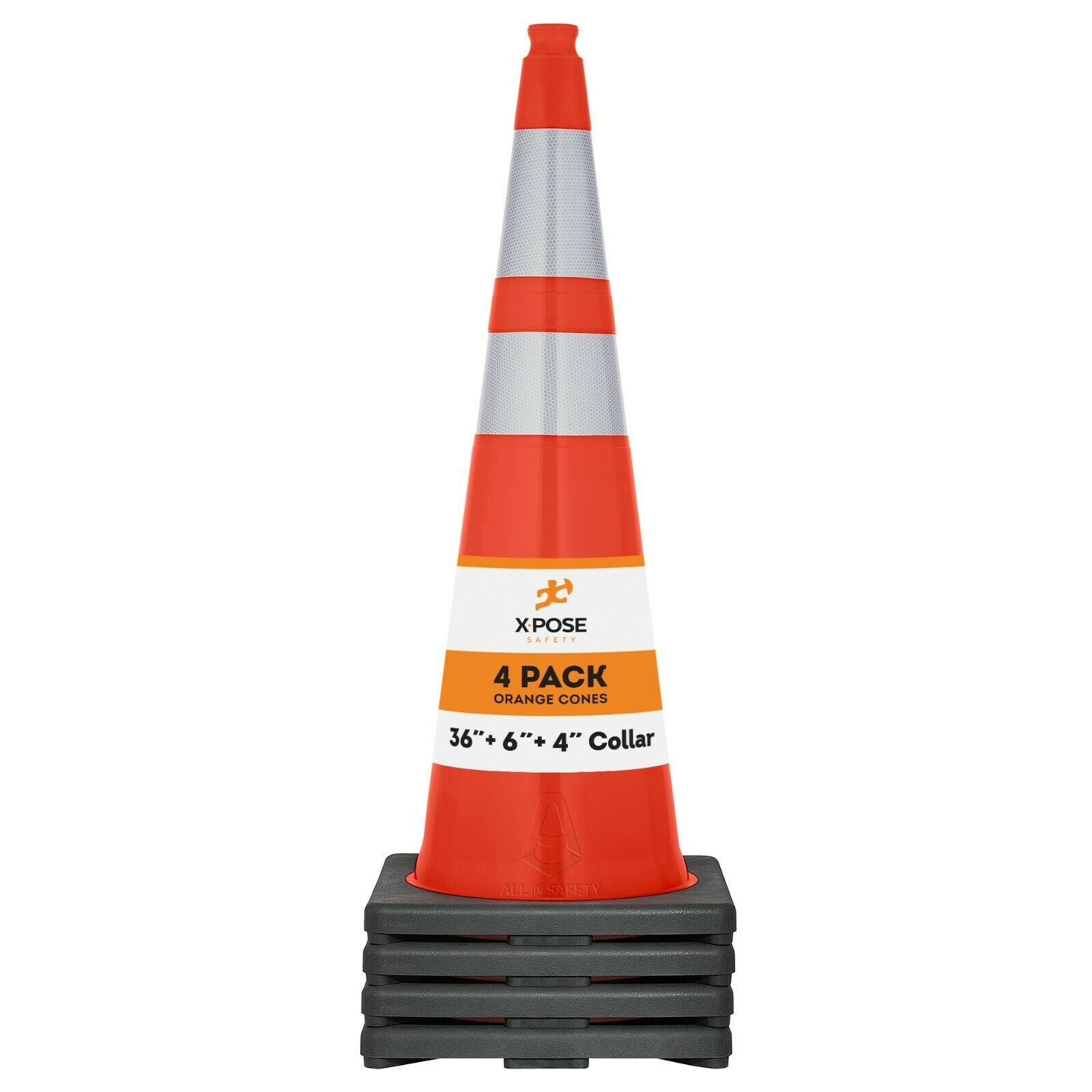 36 Inch Orange Traffic Cones with 6″ & 4″ Collars – PVC Plastic Safety Cone