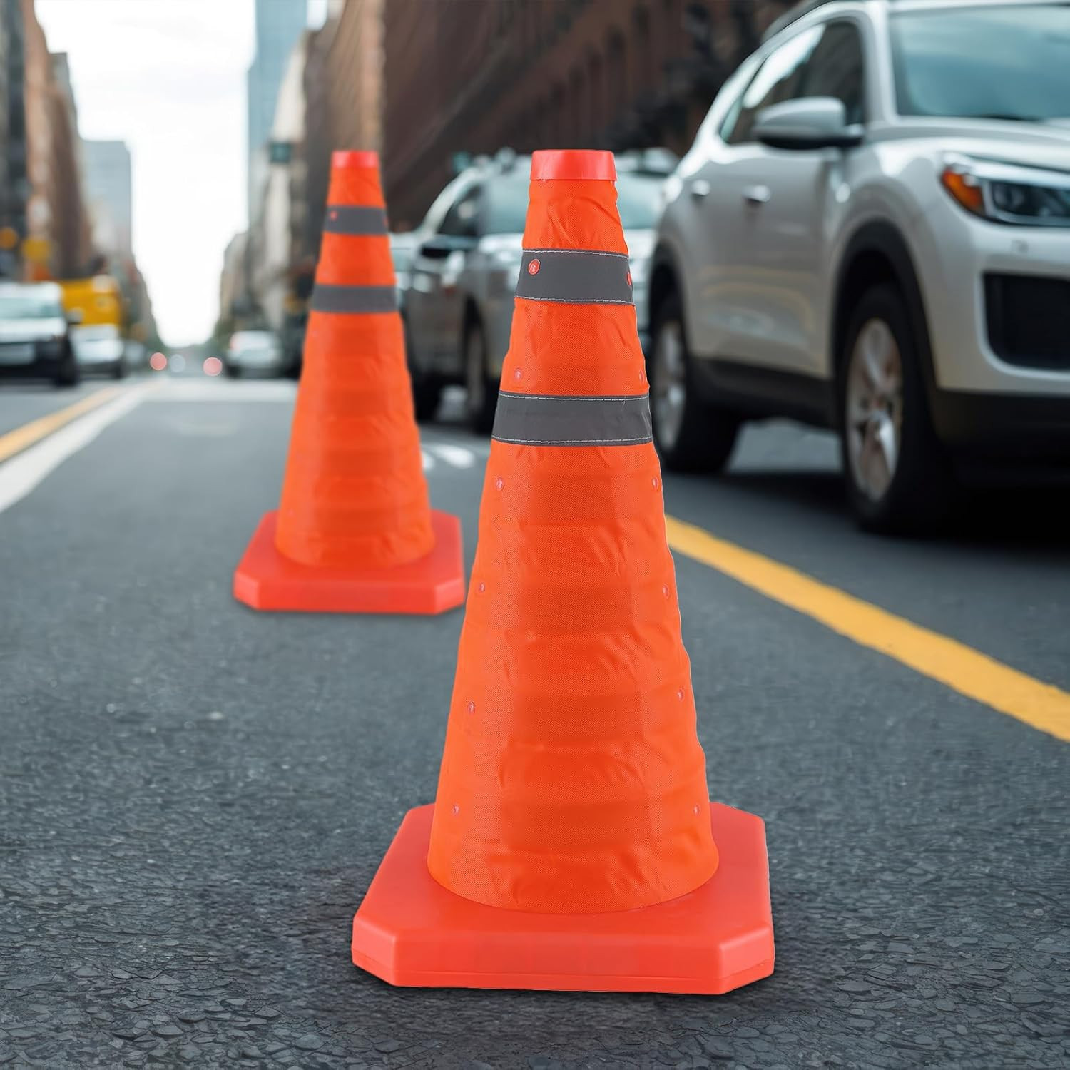 Jade Butterfly 28 Inch 4 Pack Collapsible Traffic Safety Cones, Orange Cones wit