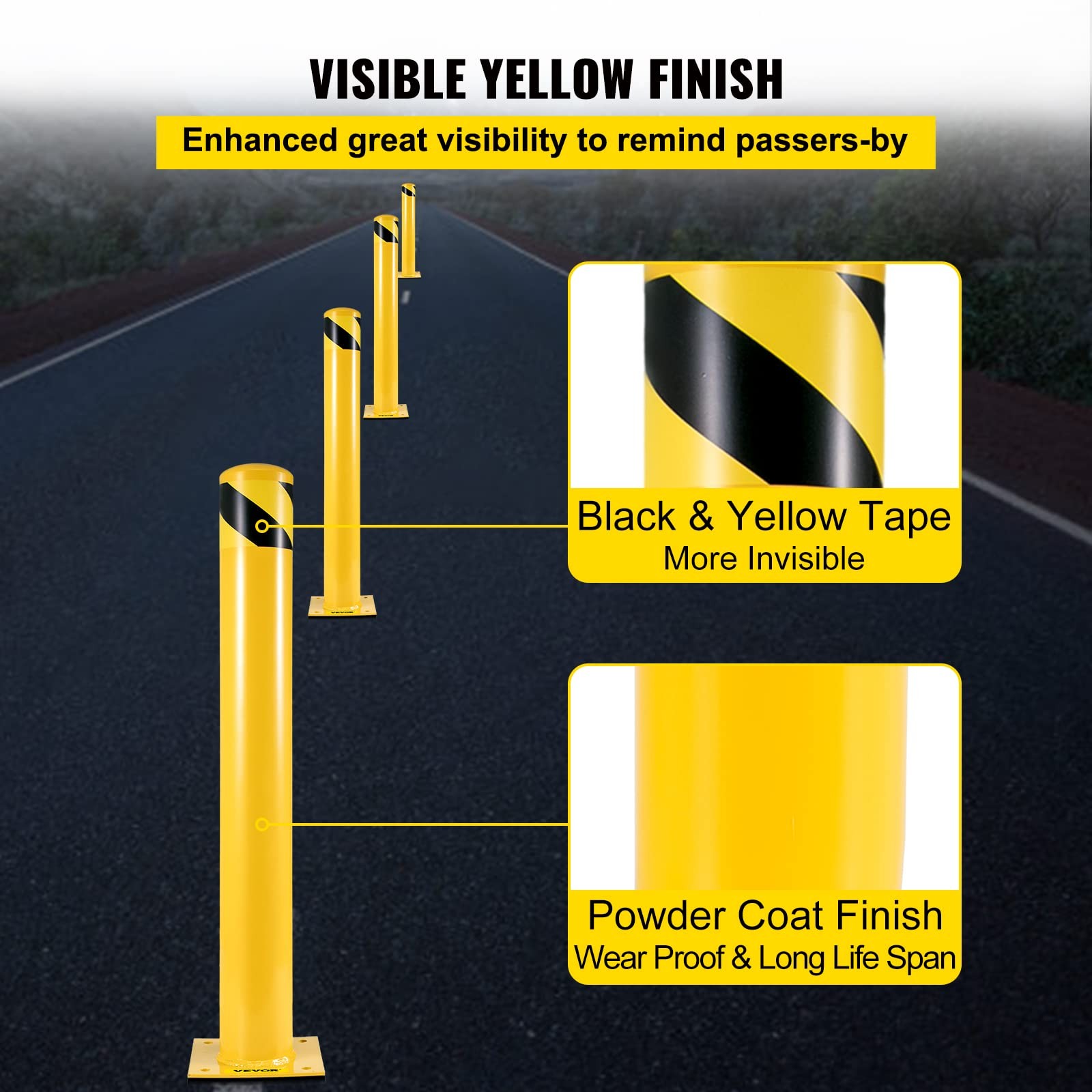 42 Inch Yellow Safety Bollard Q235 Steel Durable Impact Resistant Post