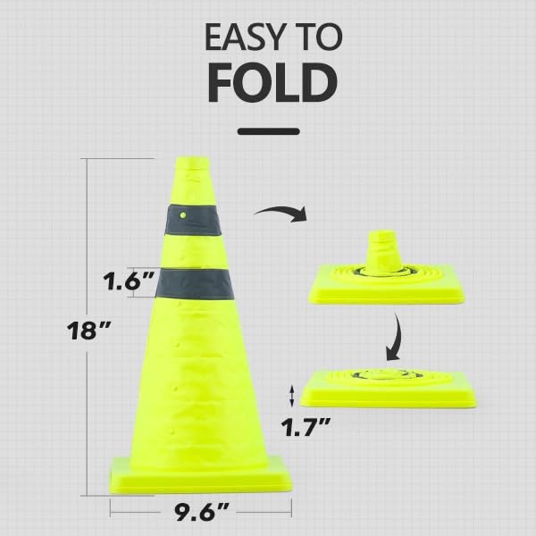 BATTIFE [2 Pack] 28 inch Collapsible Traffic Cones, Lime Green Safety Cones, Pop