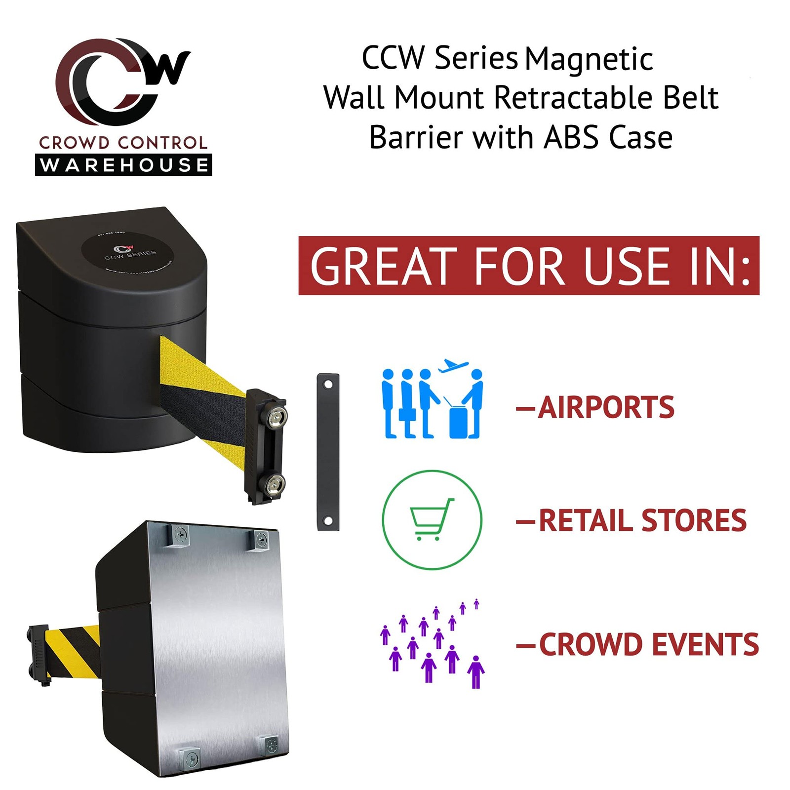 Crowd Control Warehouse – CCW Series WMB-220 Magnetic Wall Mount Retractable …