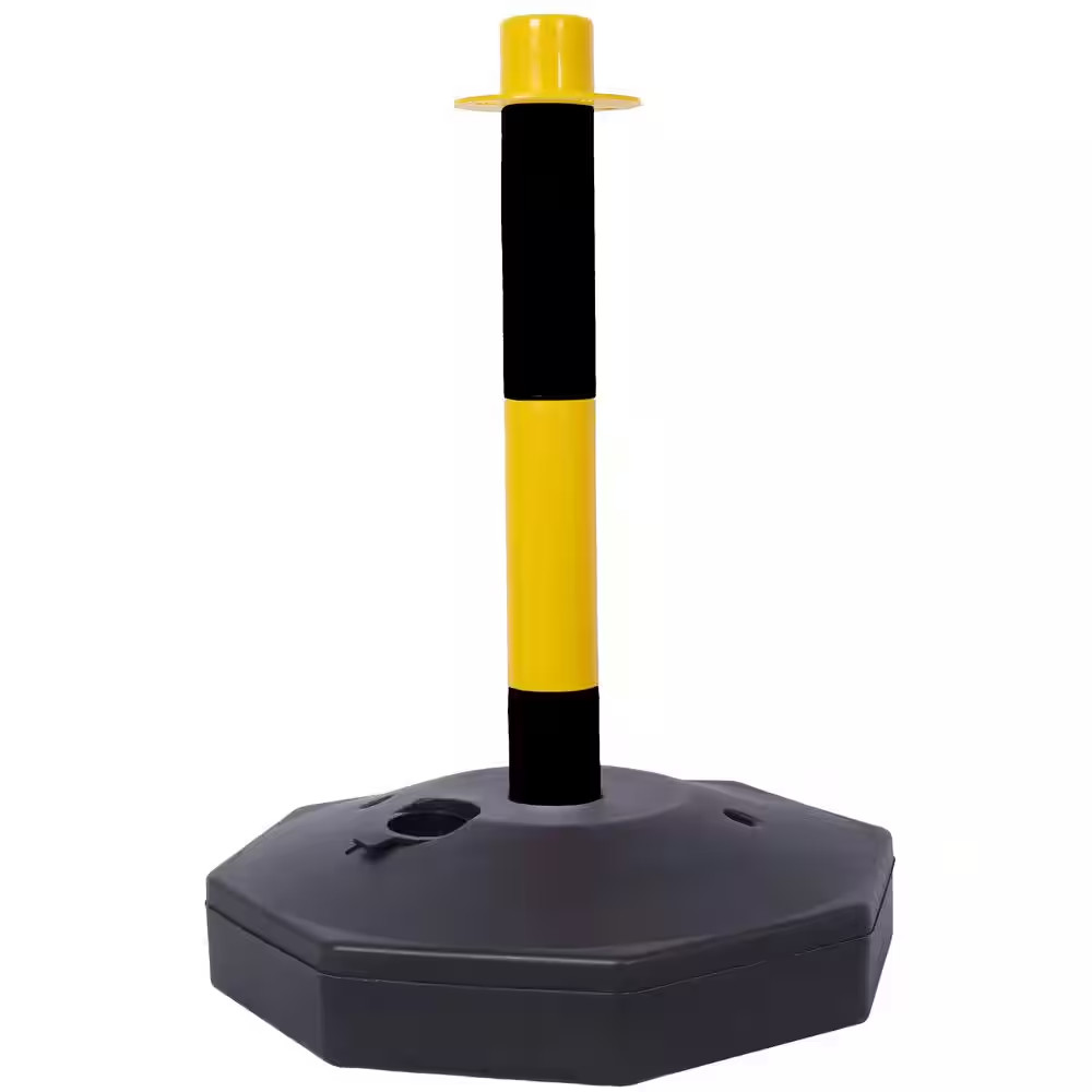 4-Pack Yellow/Black Plastic Safety Barrier Post W/Fillable Base,5Ft Plastic Chai