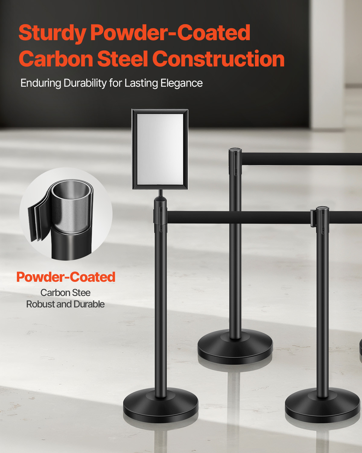 8 Pcs Stanchion Post with 4 Retractable Belts & 2 Sign Holders Hollow Base