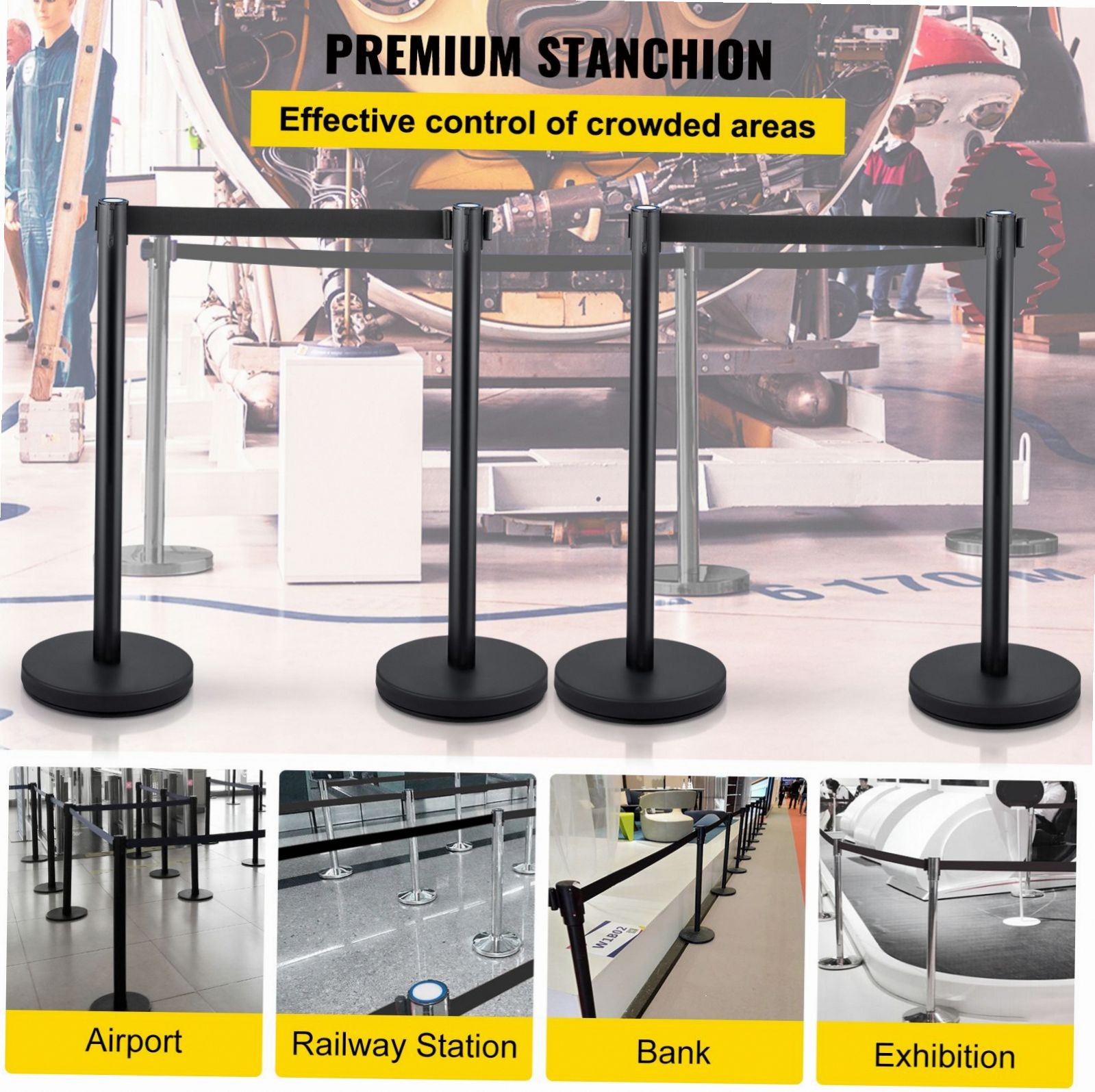4-Pc Stainless Crowd Control Stanchion w/ 6.6ft Retractable Belts