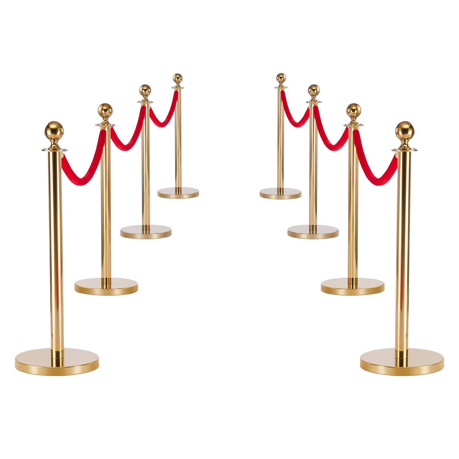 VEVOR 8 Pcs Stanchion Post with Red Carpet & 6 Red Velvet Ropes Hollow Base Gold