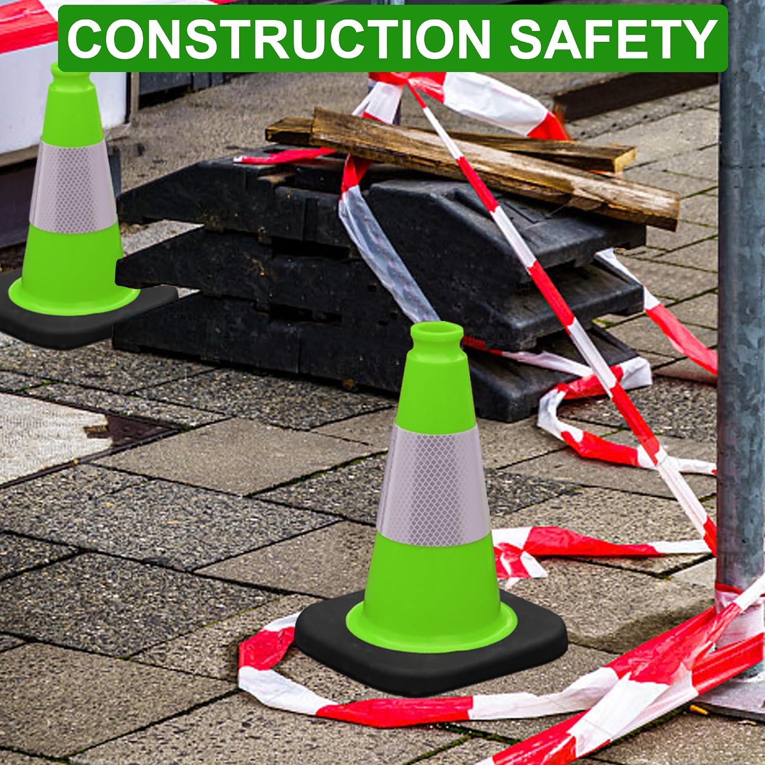 8 Pack 12″ Green Traffic Safety Cones PVC Parking Construction Cones