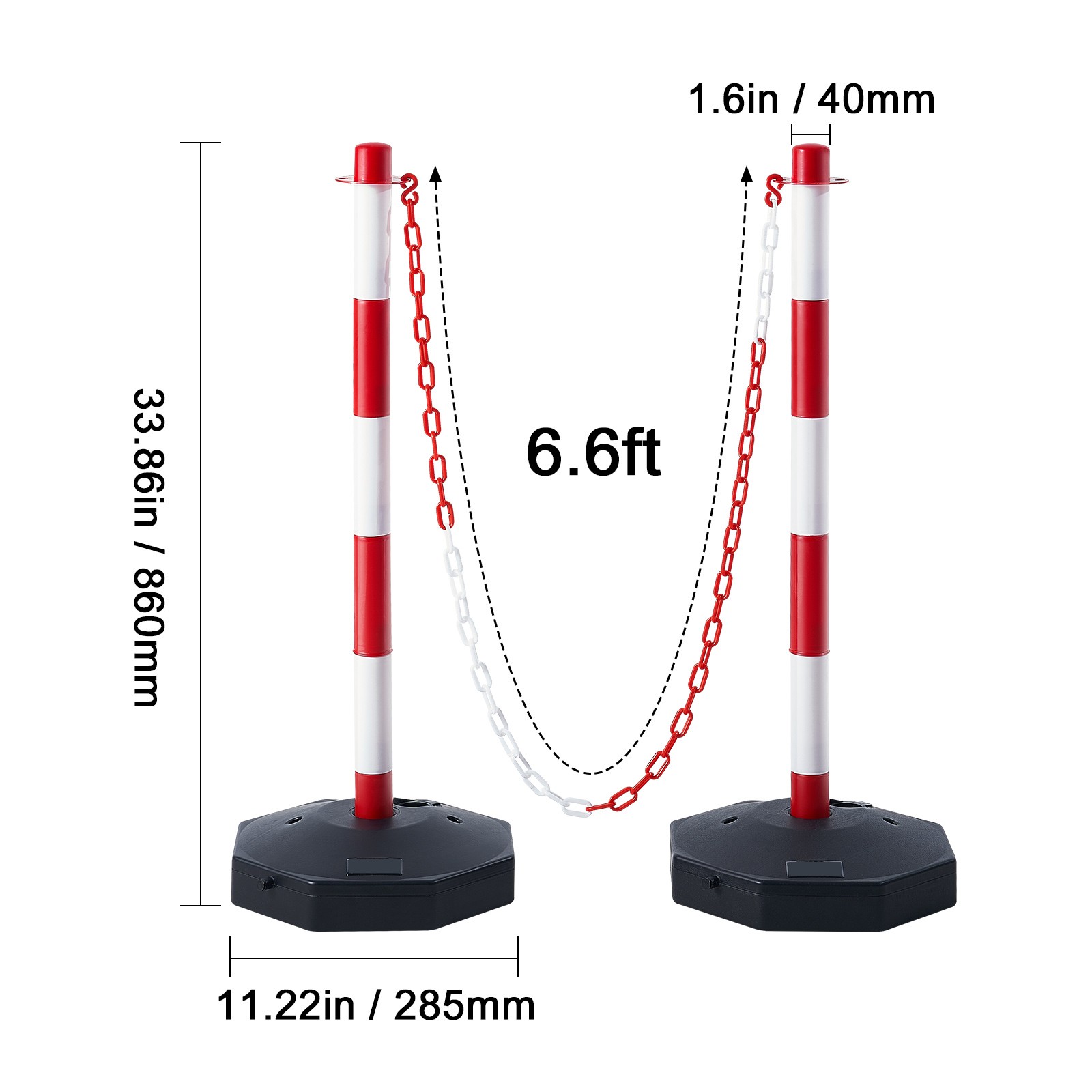 VEVOR 6PCs Traffic Delineator Post Cones with Fillable Base 6.6 FT Chain