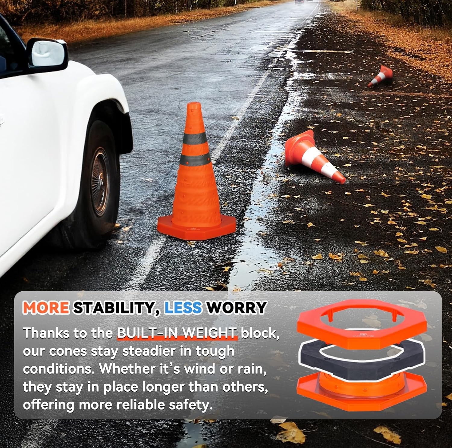 4 Pack 18-Inch Collapsible Traffic Cone with Weighted Base Orange Safety Haza…