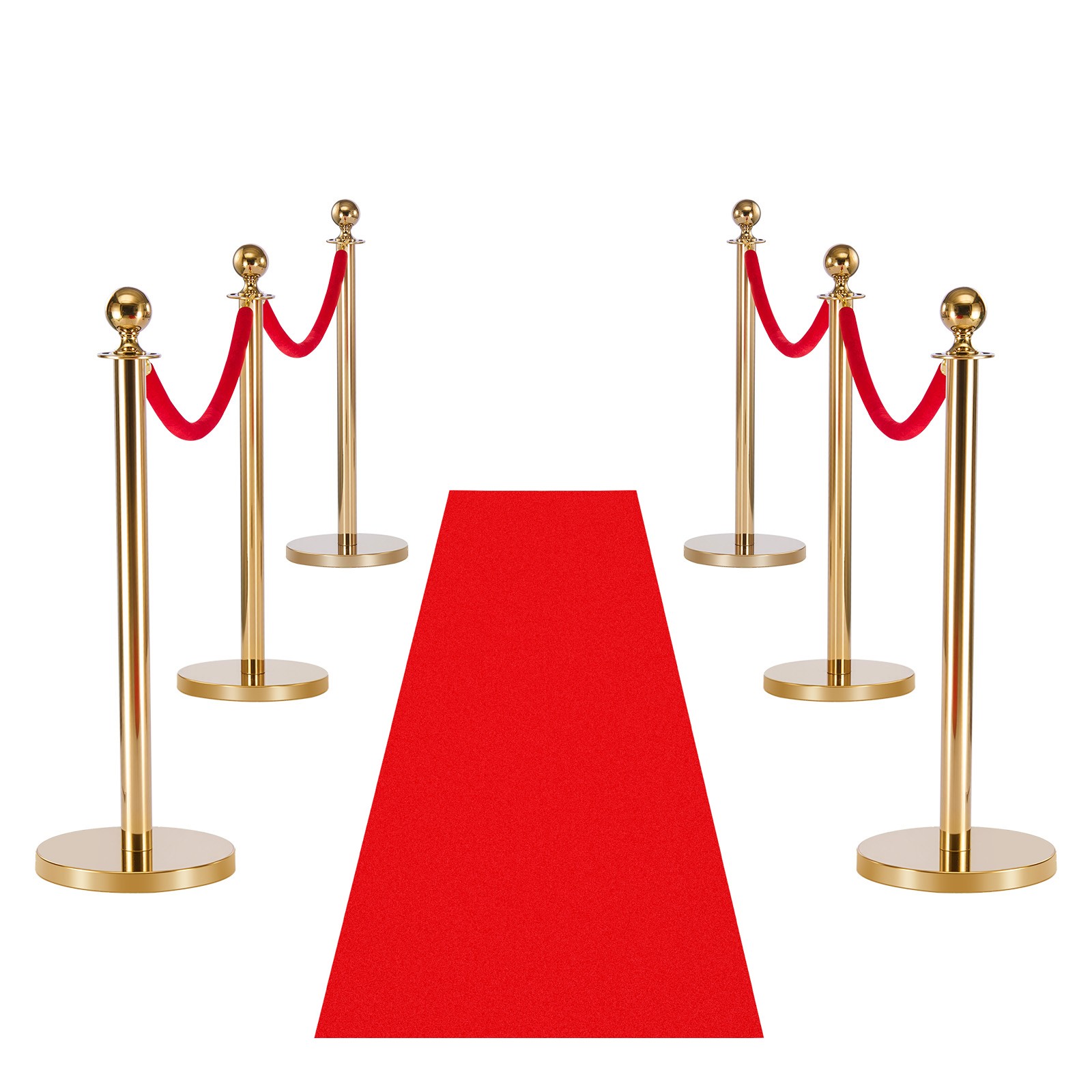 Uimoso 6PCS Gold Stanchion Post Set with Red Carpet Crowd Control Barrier