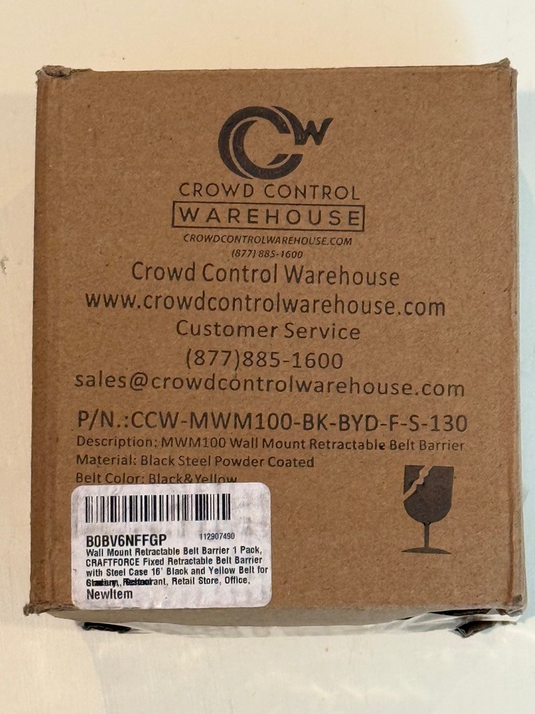 CCW MWM100 Wall Mount Retractable Belt Barrier 16 Ft Black Yellow Craftforce NEW