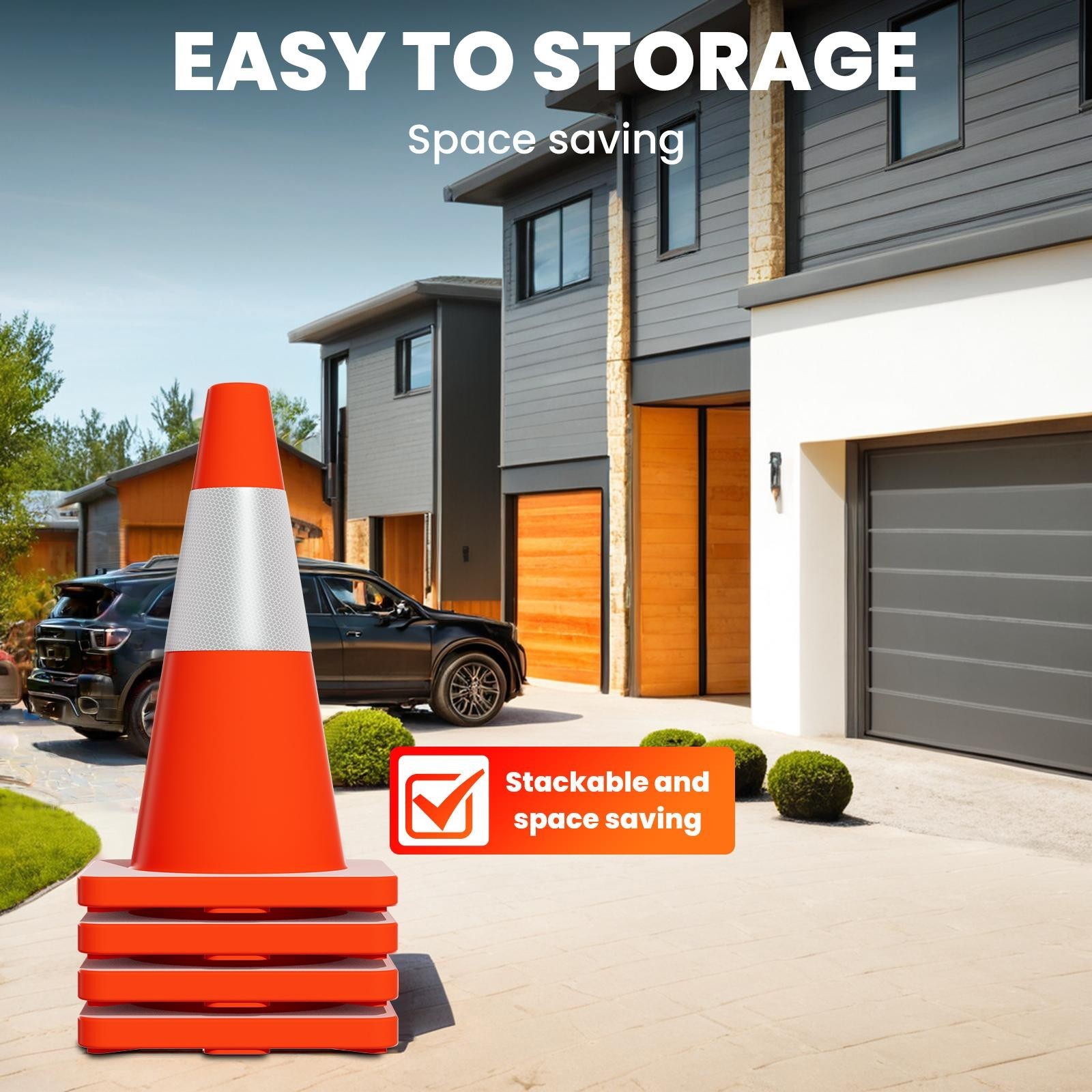 18″ 20Pcs Traffic Cones w/ Reflective Collars Hazard Construction Cones