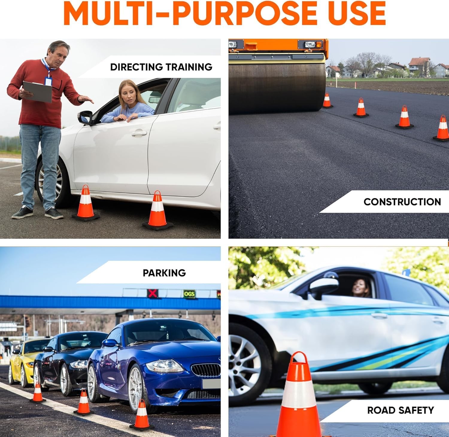 Pyle 12″ Safety Traffic Cones, 6-Pack Orange Parking Cones w/Reflective Collars