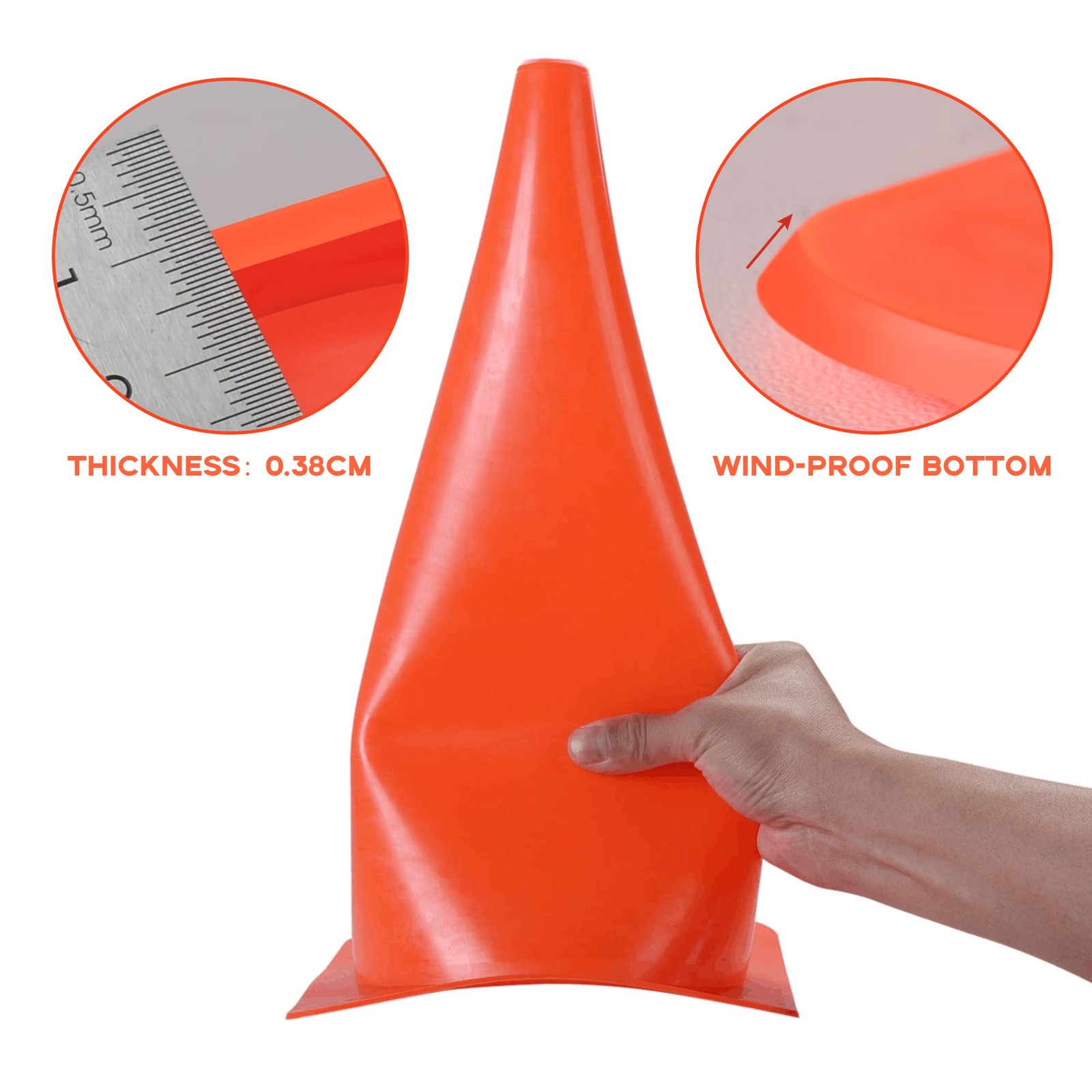 12 Inch Traffic Training Sports Cones, [10 Pack] Orange Safety Cones, Soccer Bas