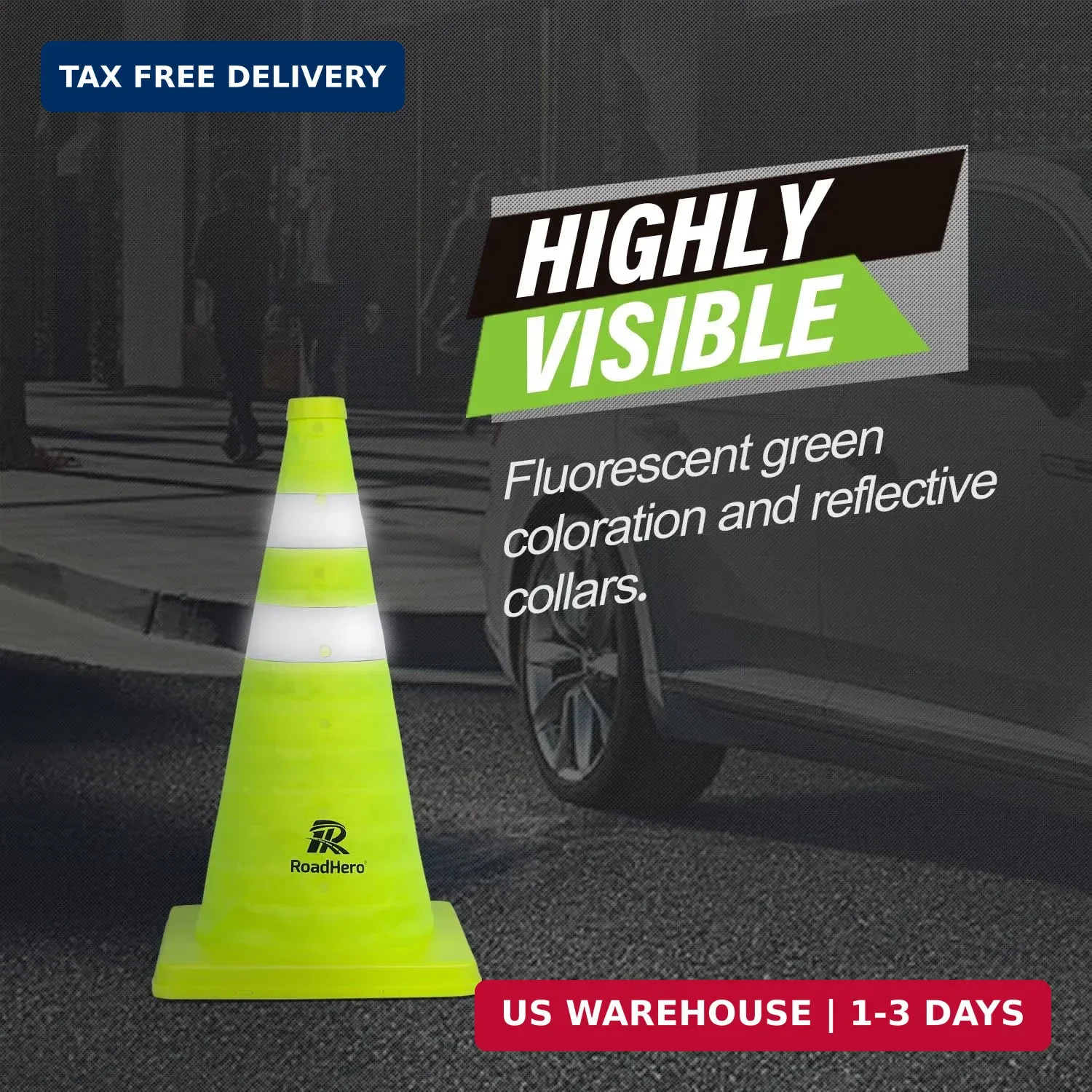RoadHero 18 Inch 4 Pack Collapsible Traffic Safety Cones, Lime Green Pop-up Cone