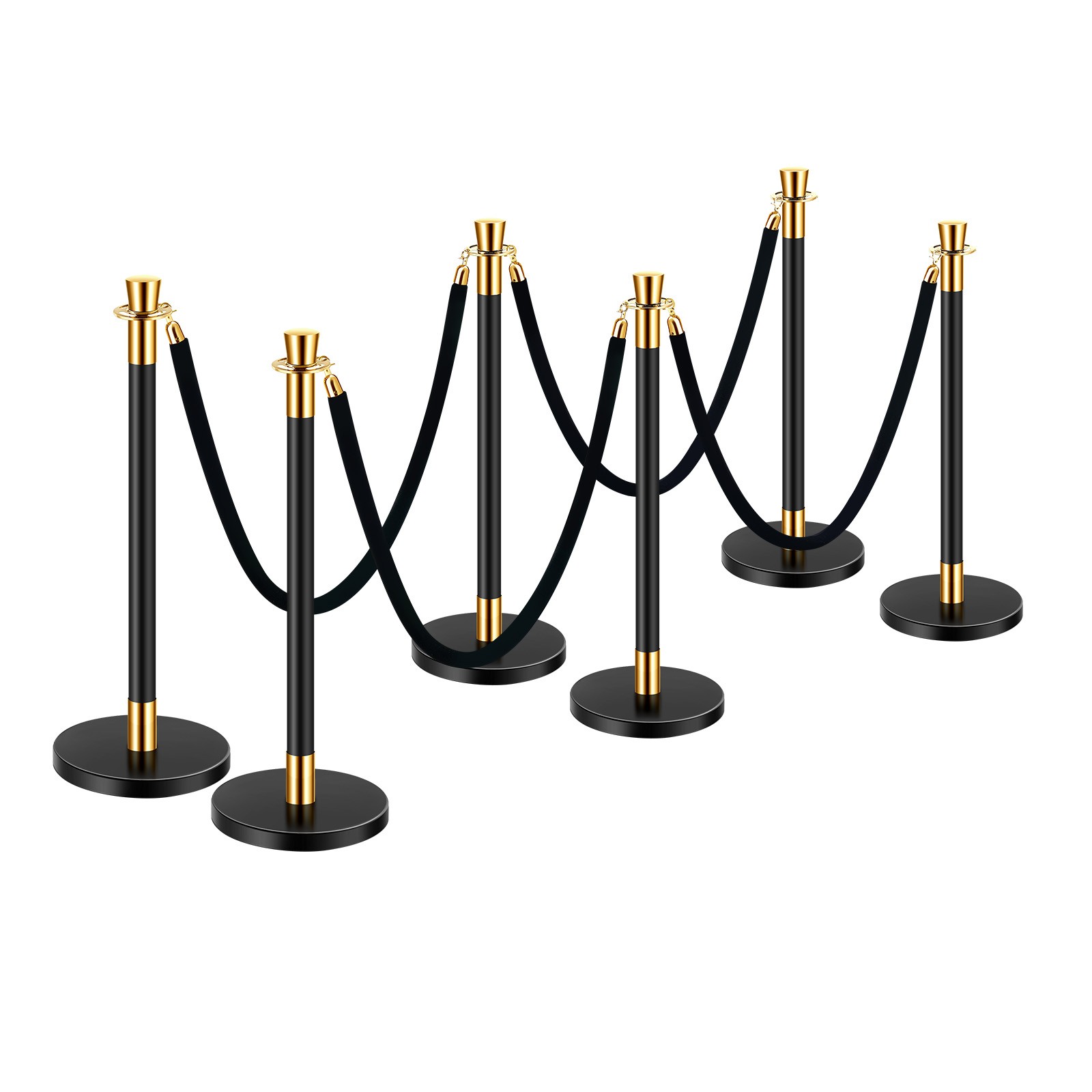 Uimoso 6 Pcs Stanchion Post with 4 Black Velvet Ropes Sand Injection Hollow Base