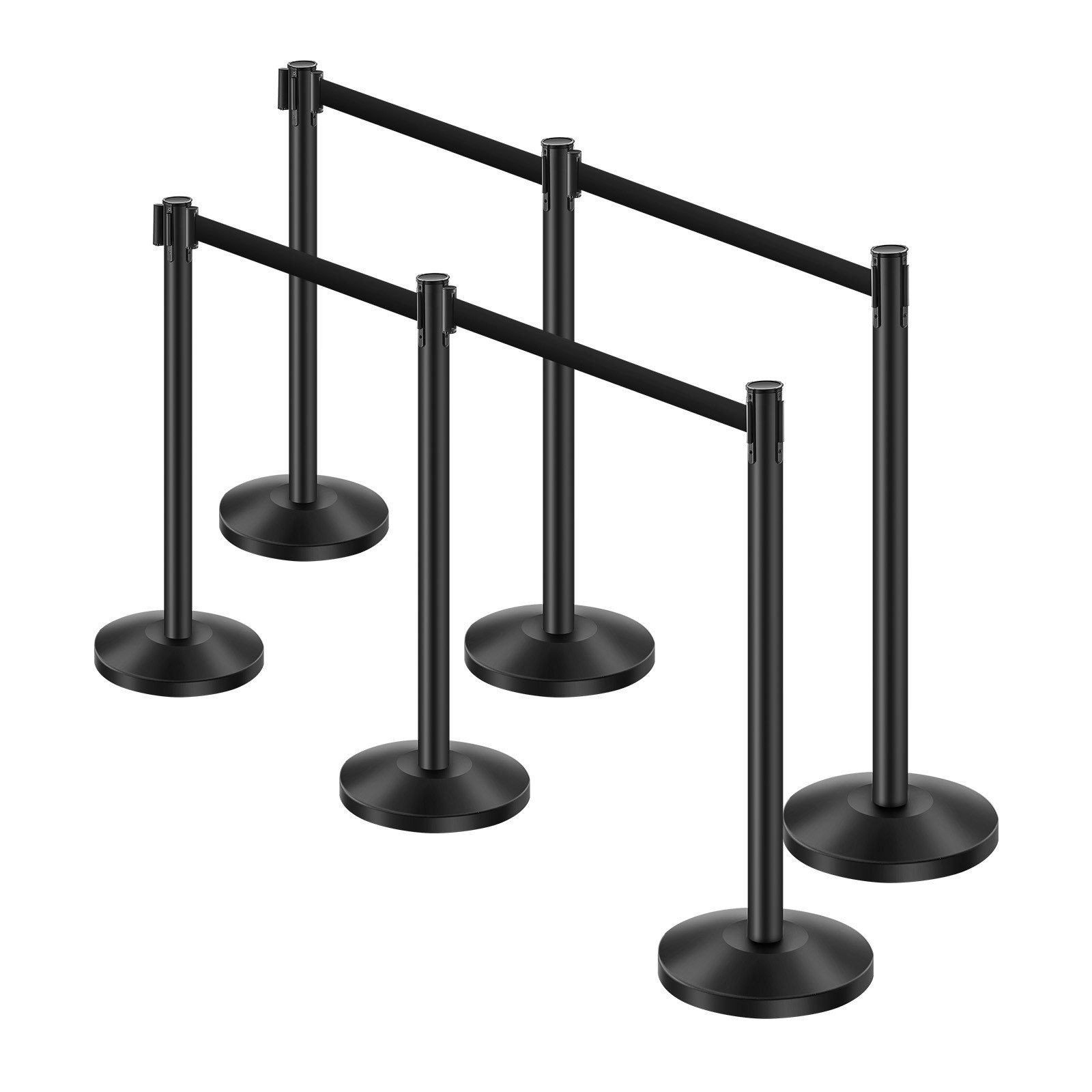 6 Pcs Stanchion Post with 4 Retractable Belts & Sand Injection Hollow Base