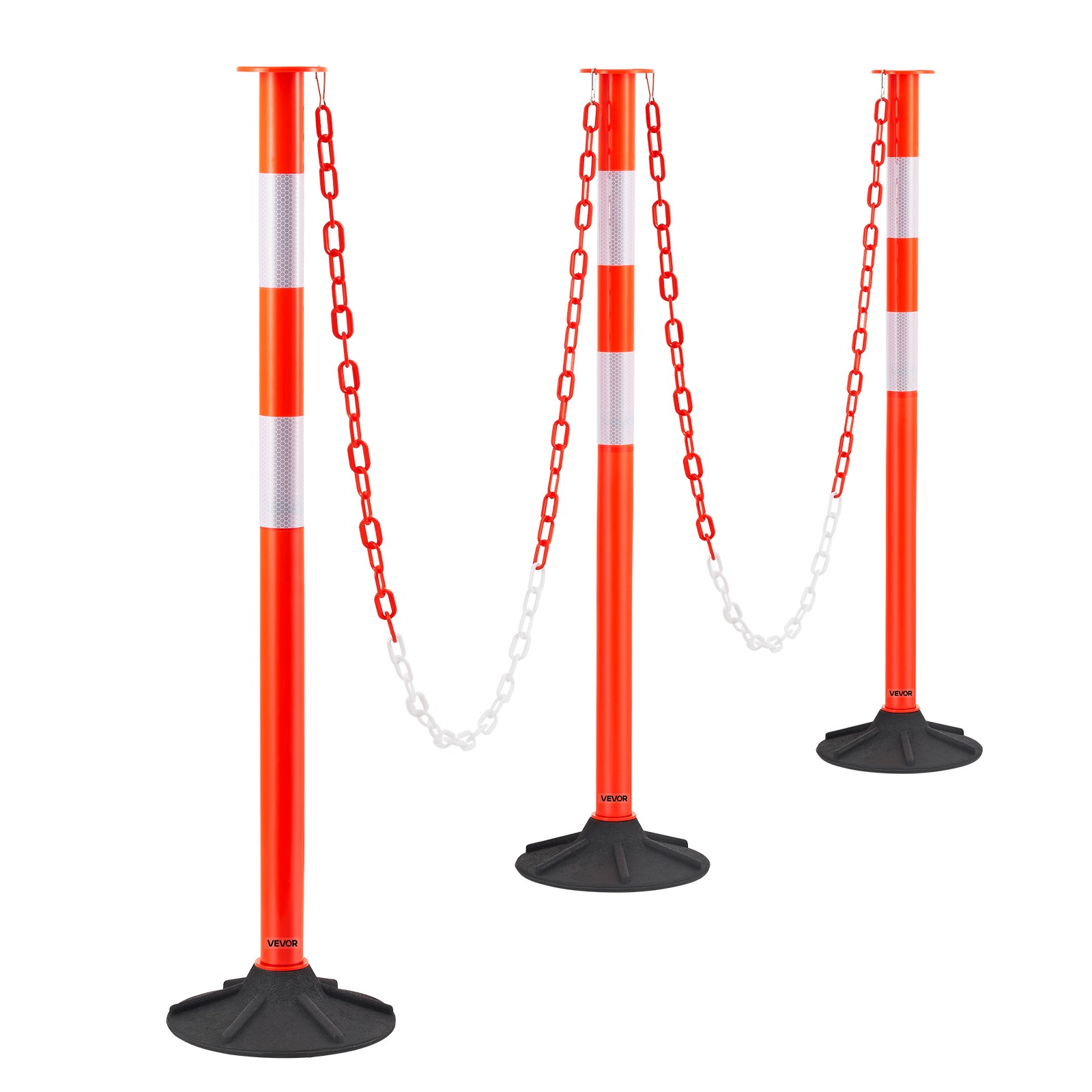 VEVOR 3 Packs Traffic Delineator Posts 34 in Safety Cones Weighted Base & Chains