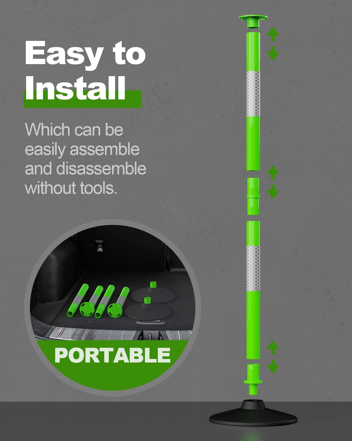 3 Pack Traffic Delineator Post with Weighted Rubber Base, Portable Lime Green…