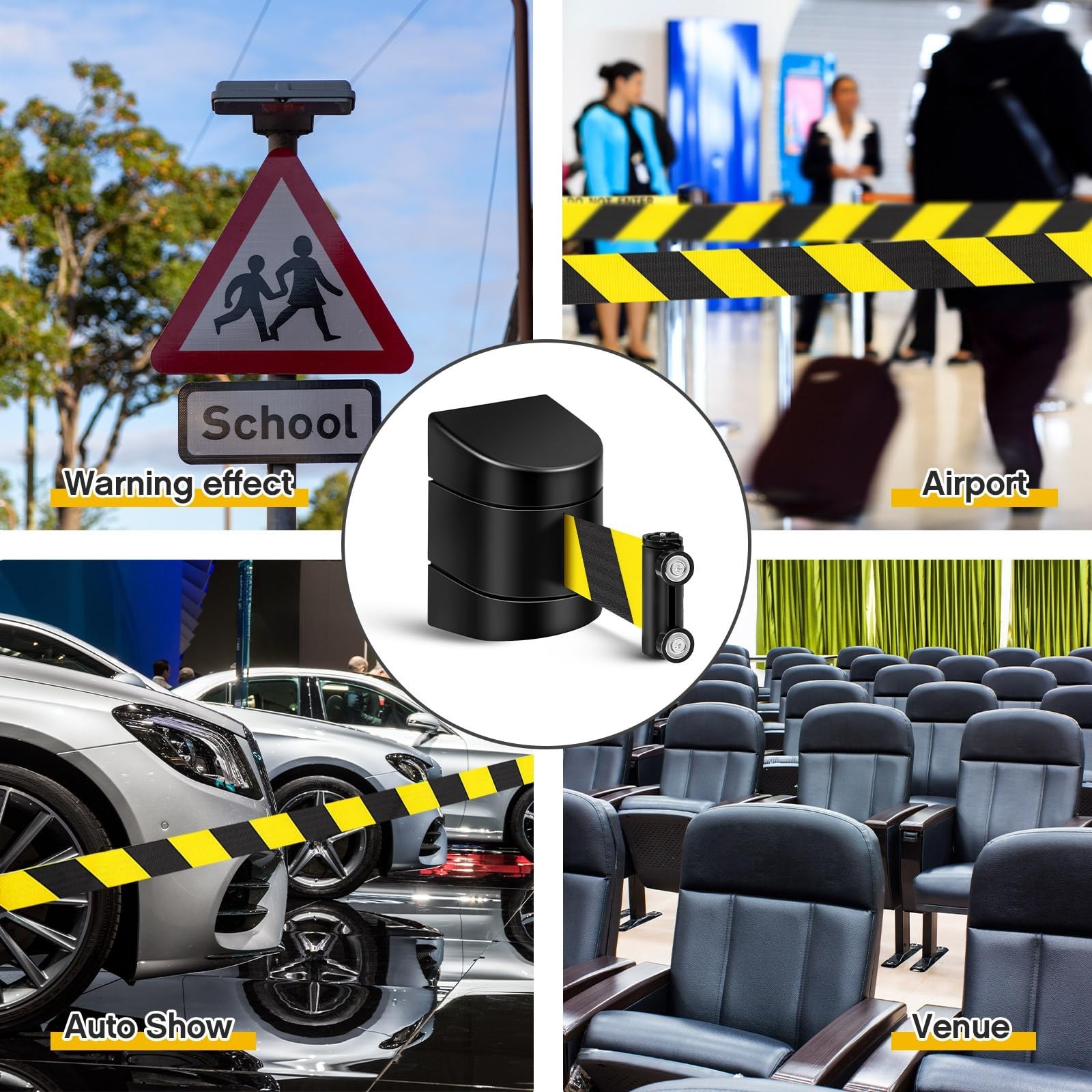6 Pack 16.4ft Magnetic Wall Mount Retractable Belt Safety Barrier – Crowd Contro