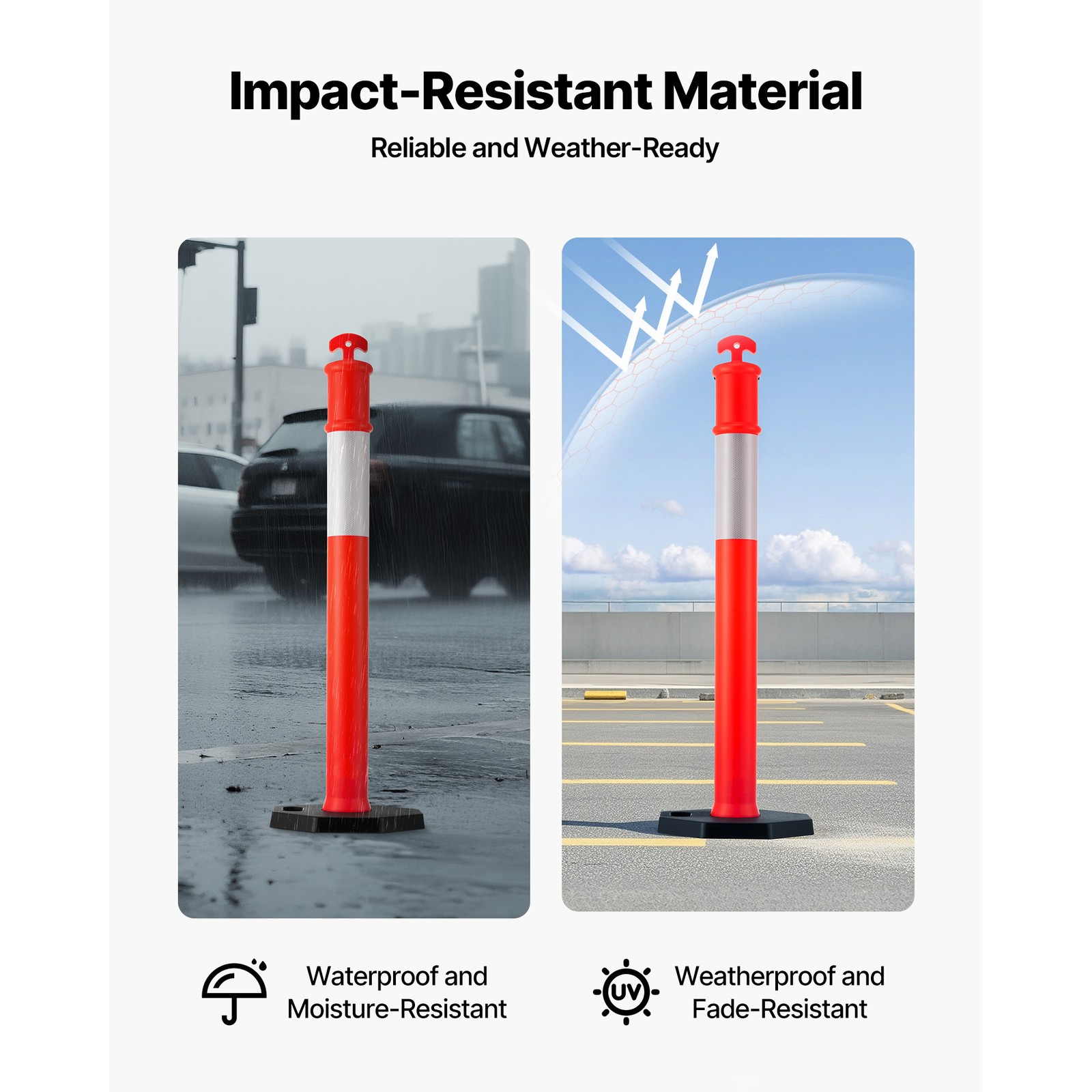 Uimoso 9 Pack Traffic Delineator Posts 45 in with Weighted Base for Safety
