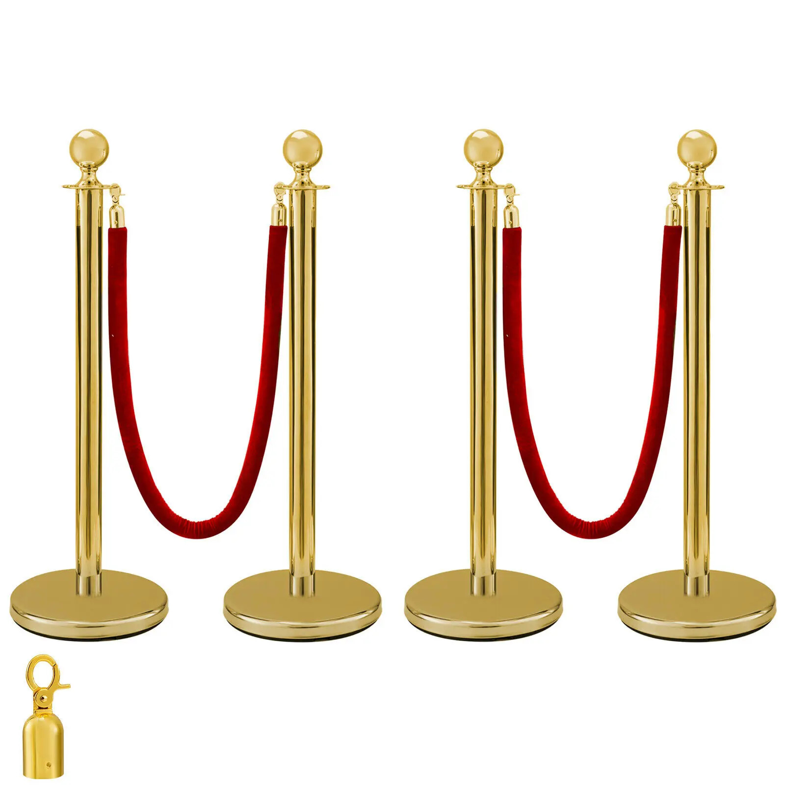 38Inch Gold Silver Stanchion Posts Queue Velvet Rope Crowd Control Line Barriers