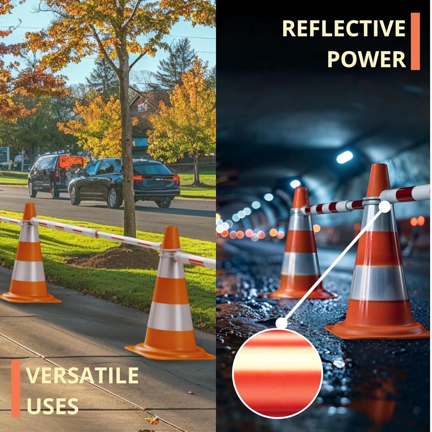 Retractable Safety Traffic Cone Bar – Barrier fits over Safety Cones -NEW IN BOX