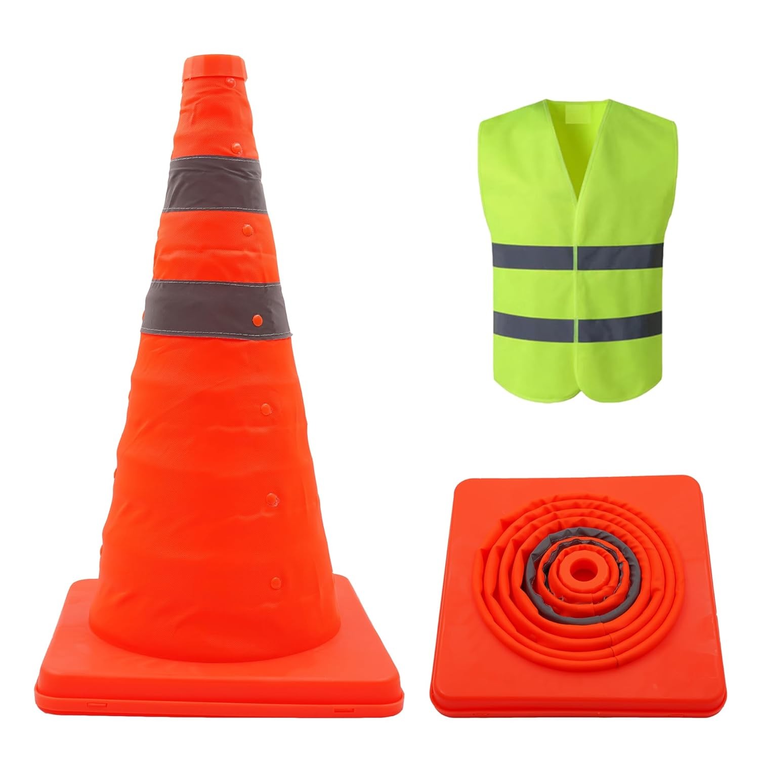 18 Inch Orange Collapsible Traffic Safety Cones,Foldable Parking Cones with Refl
