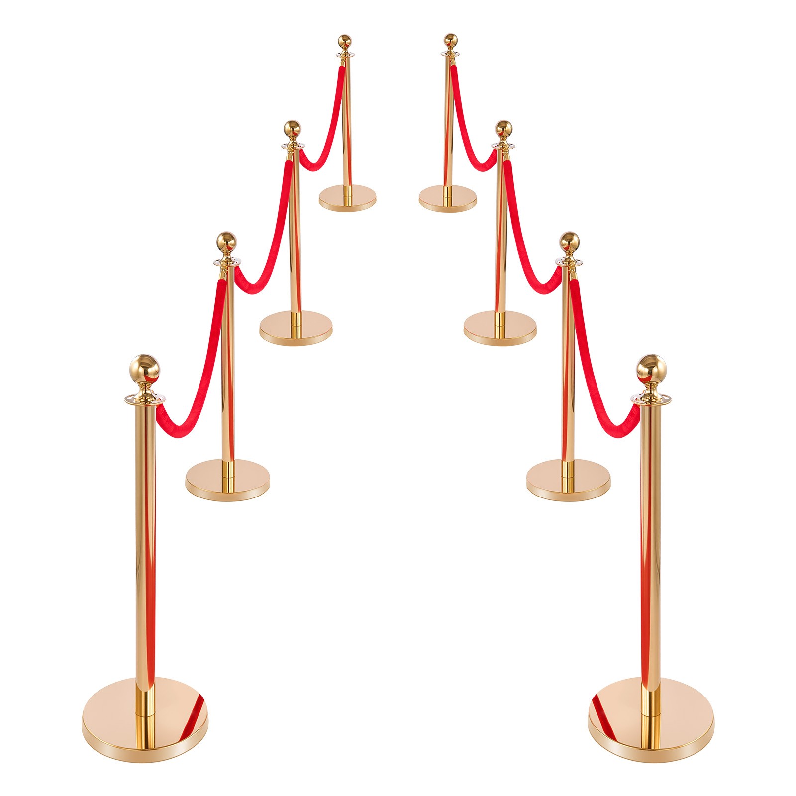 Uimoso 8-Piece Gold Stanchion Set with Red Carpet & 6 Velvet Ropes, Hollow Base