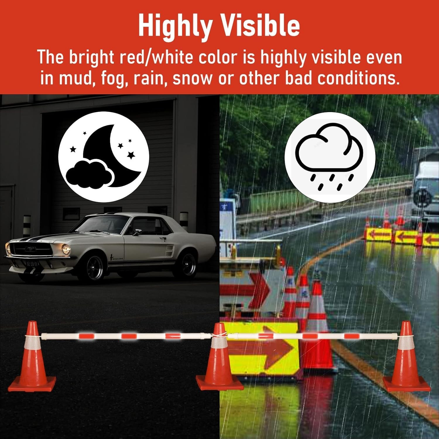 6 Pcs Retractable Traffic Cone Bar, Lightweight Cone Bars, Length from 4ft to 7.