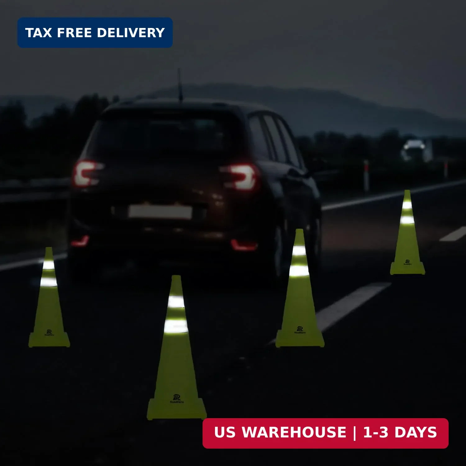 RoadHero 28 Inch 4 Pack Collapsible Traffic Safety Cones, Lime Green Pop-up Cone