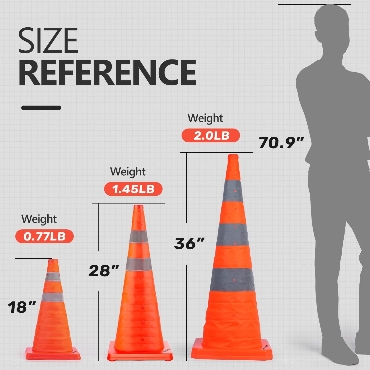 [4 Pack] 18 Inch Collapsible Traffic Safety Cones, Orange Cones, Multi Purpos…