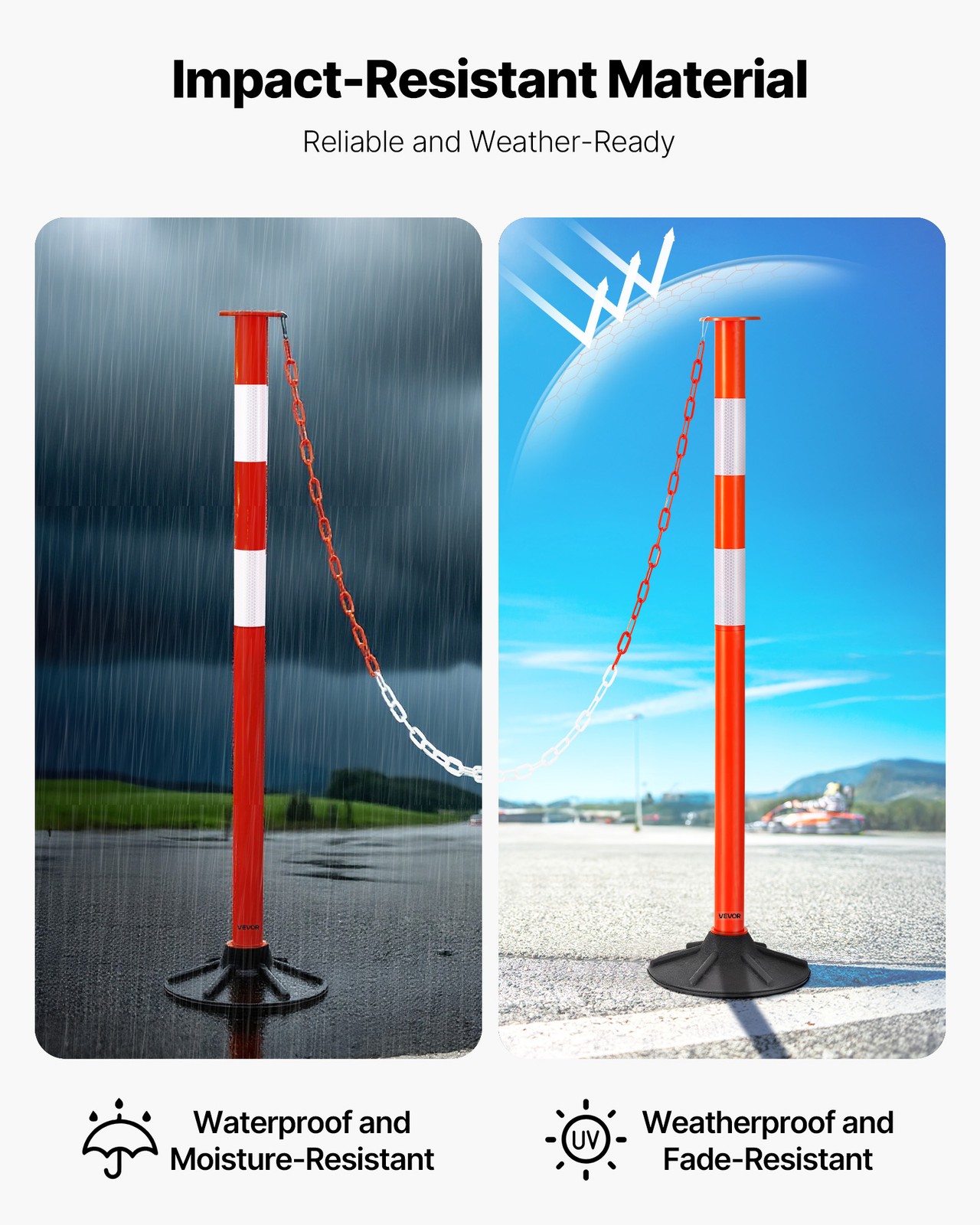 VEVOR 3 Packs Traffic Delineator Posts 34 in Safety Cones Weighted Base & Chains