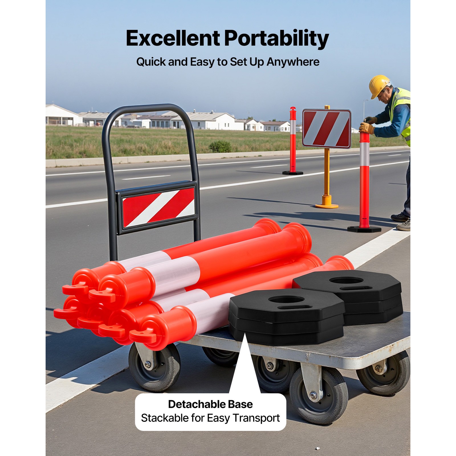 Uimoso Set of 6 Traffic Delineator Posts 48-inch Safety Cones with Weighted Base